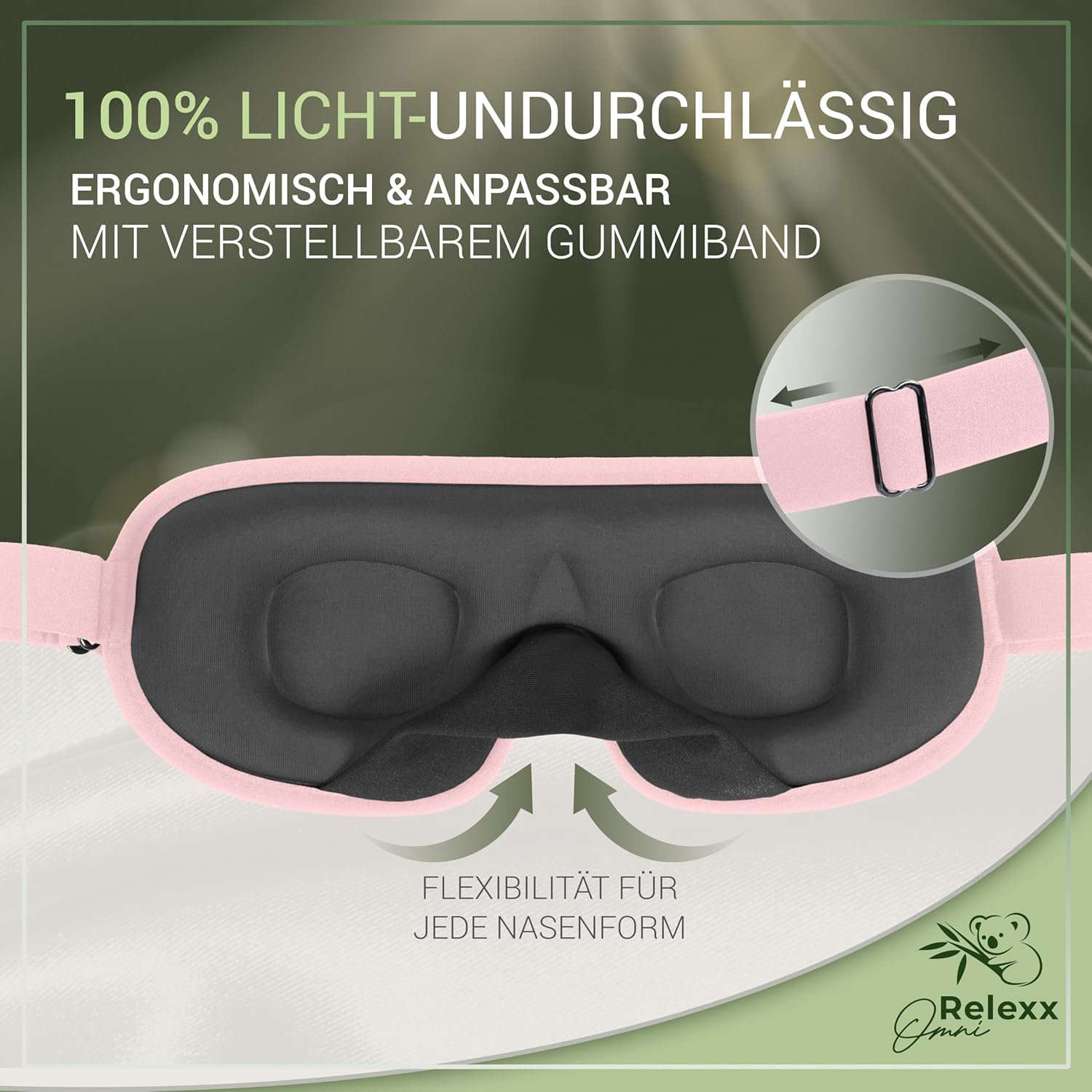 Schlafmasken für Damen – Atmungsaktive Schlafmaske – Bequeme & weiche Augenmaske – Lichtblockierend – Reisetasche – Schlafmaske – 3D-Aussparung für die Augen – Memory-Schaum (Rosa) – Bild 4