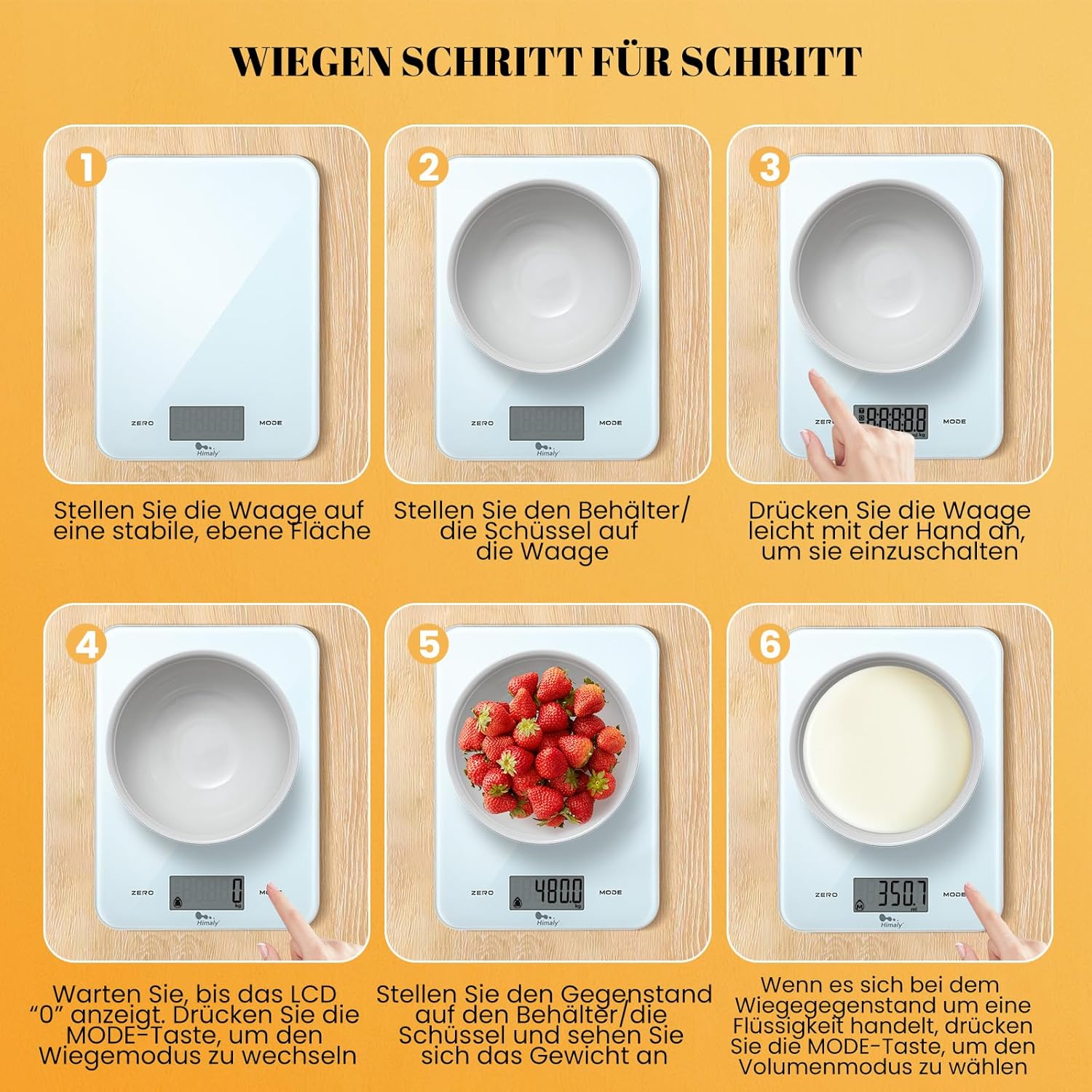 himaly Digitale Küchenwaage 10 kg, digitale Waage, Briefwaage mit Tara-Funktion, Sensor-Touch, großes LED-Display, automatische Abschaltung, elektronische Waage für Lebensmittel, Backen, Kochen – Bild 6