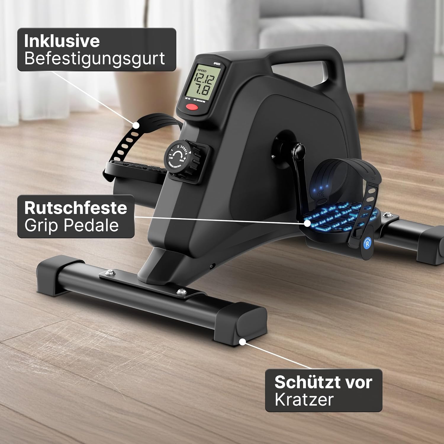 NEOLYMP Pedaltrainer für zu Hause TÜV geprüft – Gelenkschonender Sitz-Beintrainer für Senioren, Widerstandstrainer mit Display, 8 Stufen & Magnetbremse, sicherer Heimtrainer für Senioren – Bild 5