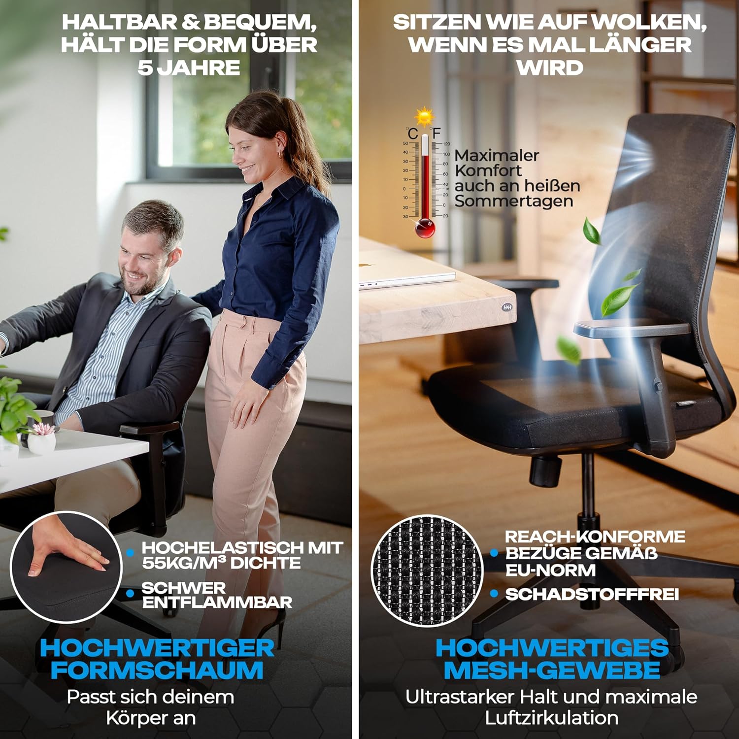 VALKENSTOL M2 Bürostuhl, ergonomischer Testsieger, verstellbar für maximale Bewegungsfreiheit, rückenschonende Bürostühle, Lordosenstütze, Schreibtischstuhl für Büro und Home-Office-Stuhl – Bild 3