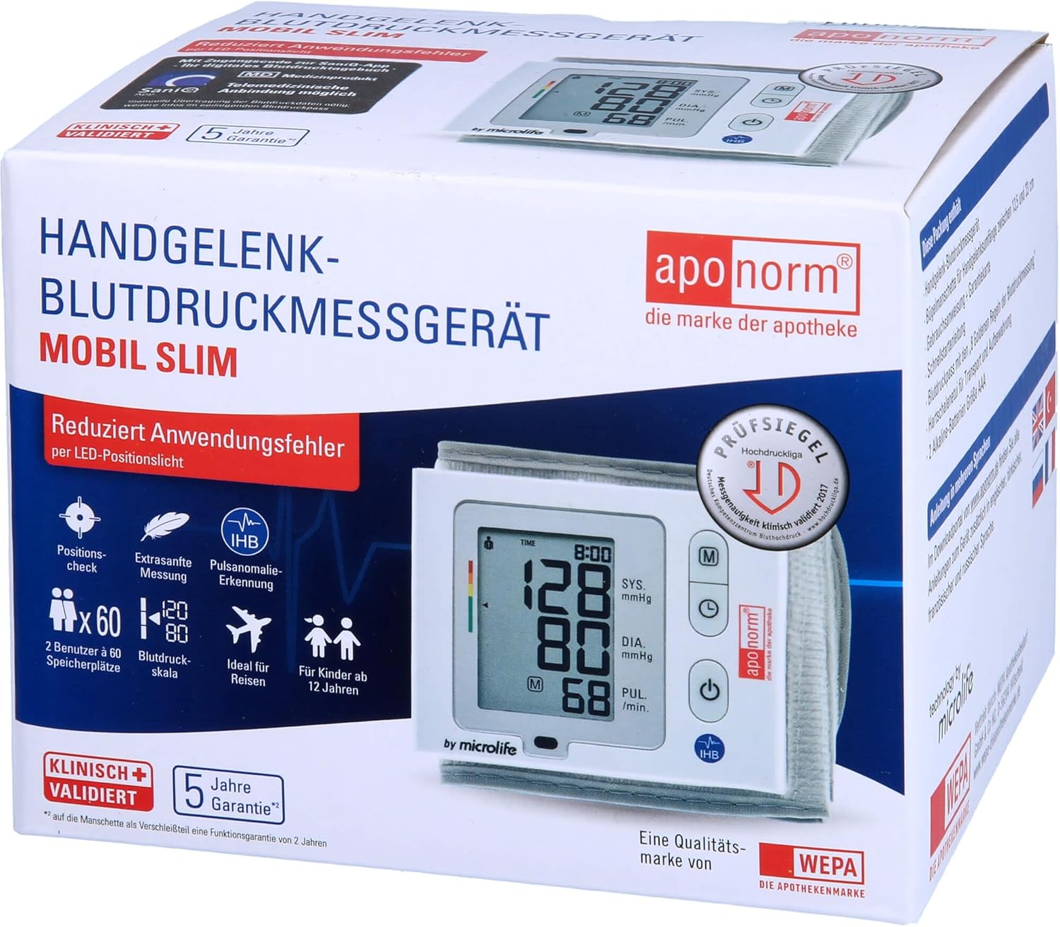 Aponorm Handgelenk-Blutdruckmessgerät Mobile Slim 1 Stück Blutdruckmessgerät – Bild 2