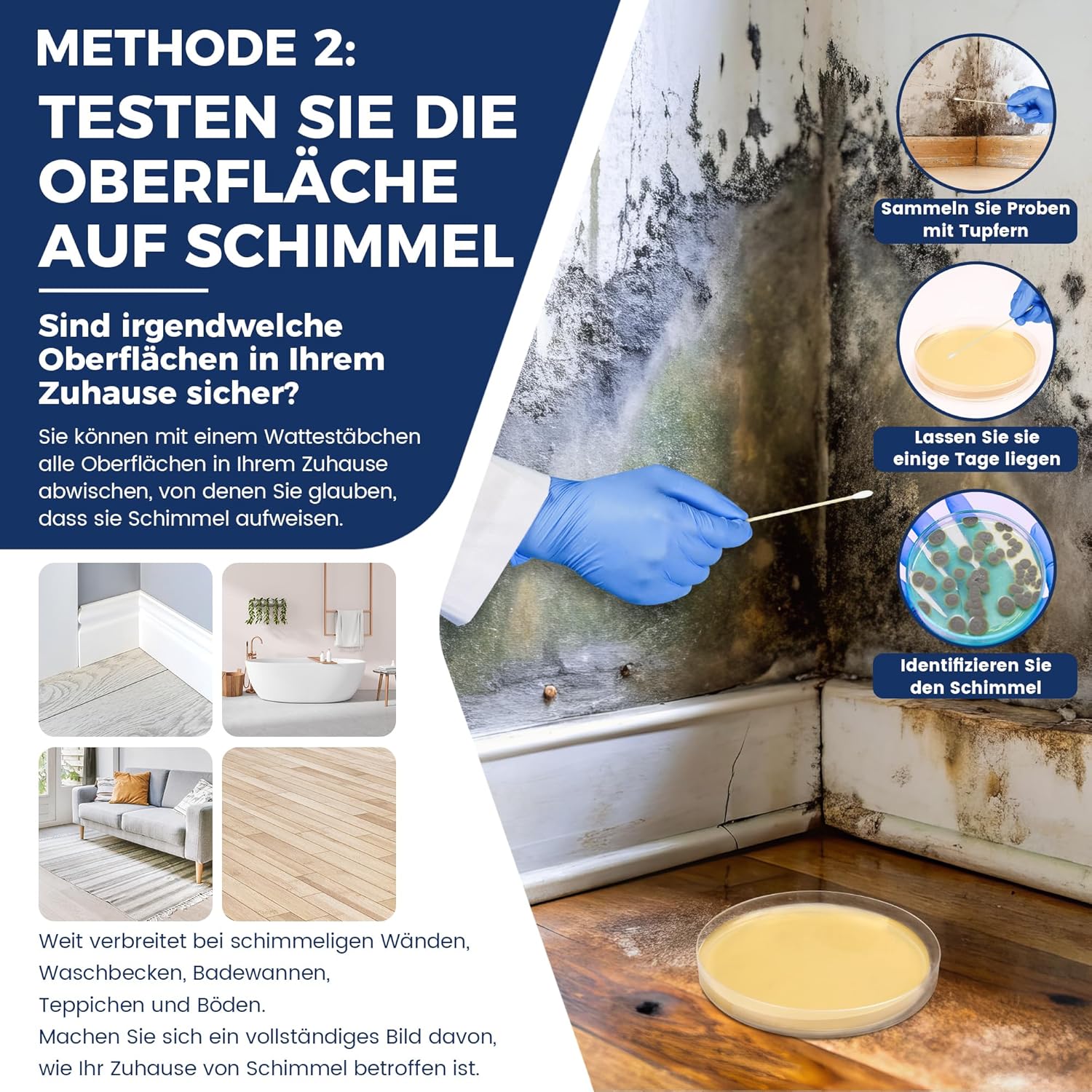 Schimmel-Test-Set für Zuhause – Schimmel-Test für 5 Räume – Schimmel-Schnelltest-Raumluft-Set für Raumluftqualität – inklusive Identifizierungsanleitung und Anleitung – Bild 3