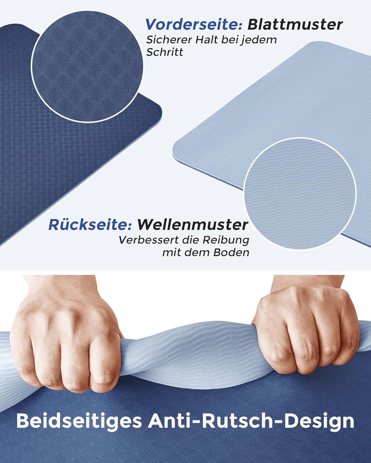 Narwhal Yogamatte Rutschfest Fitnessmatte Umweltfreundliche TPE Sportmatte mit Tragegurt Gymnastikmatte für Pilates Yoga Workout 183 x 61 x 0,6 cm – Bild 3