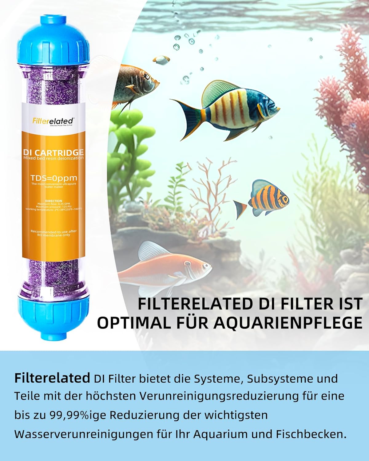 DI-Harzfilter, Aquarium-Osmoseanlage, entionisierter Harzfilter, Wasserfilter, Aquarium-Mischbett-Harz-Entionisierungskartusche, austauschbare Filtermedien, Farbwechsel, TDS reduzieren – Bild 6