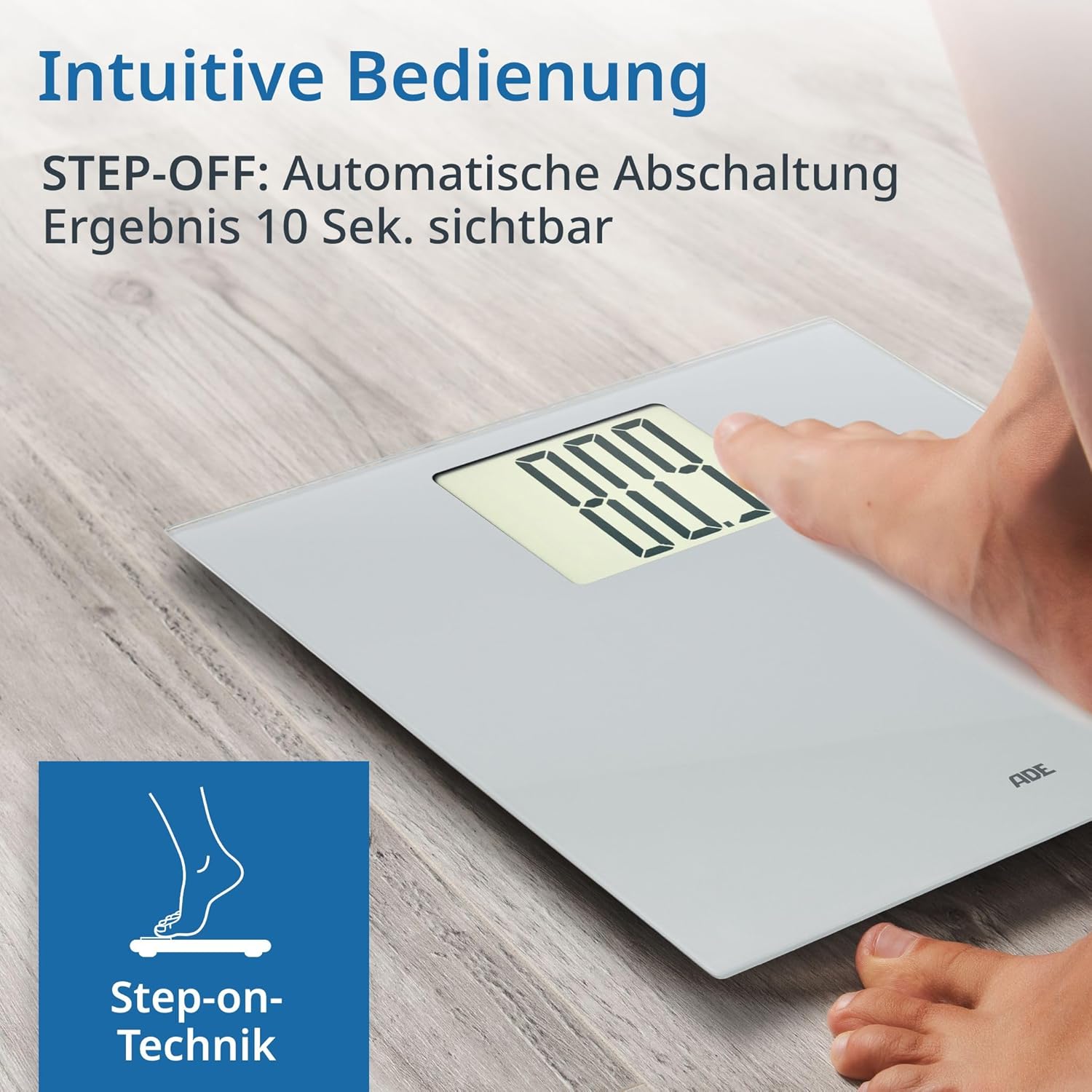 ADE Digitale Personenwaage mit XXL-Display | 200 kg Tragkraft | Besonders gut ablesbare Körperwaage | Ideal für Brillenträger, Senioren | Personenwaage Weiß – Bild 7