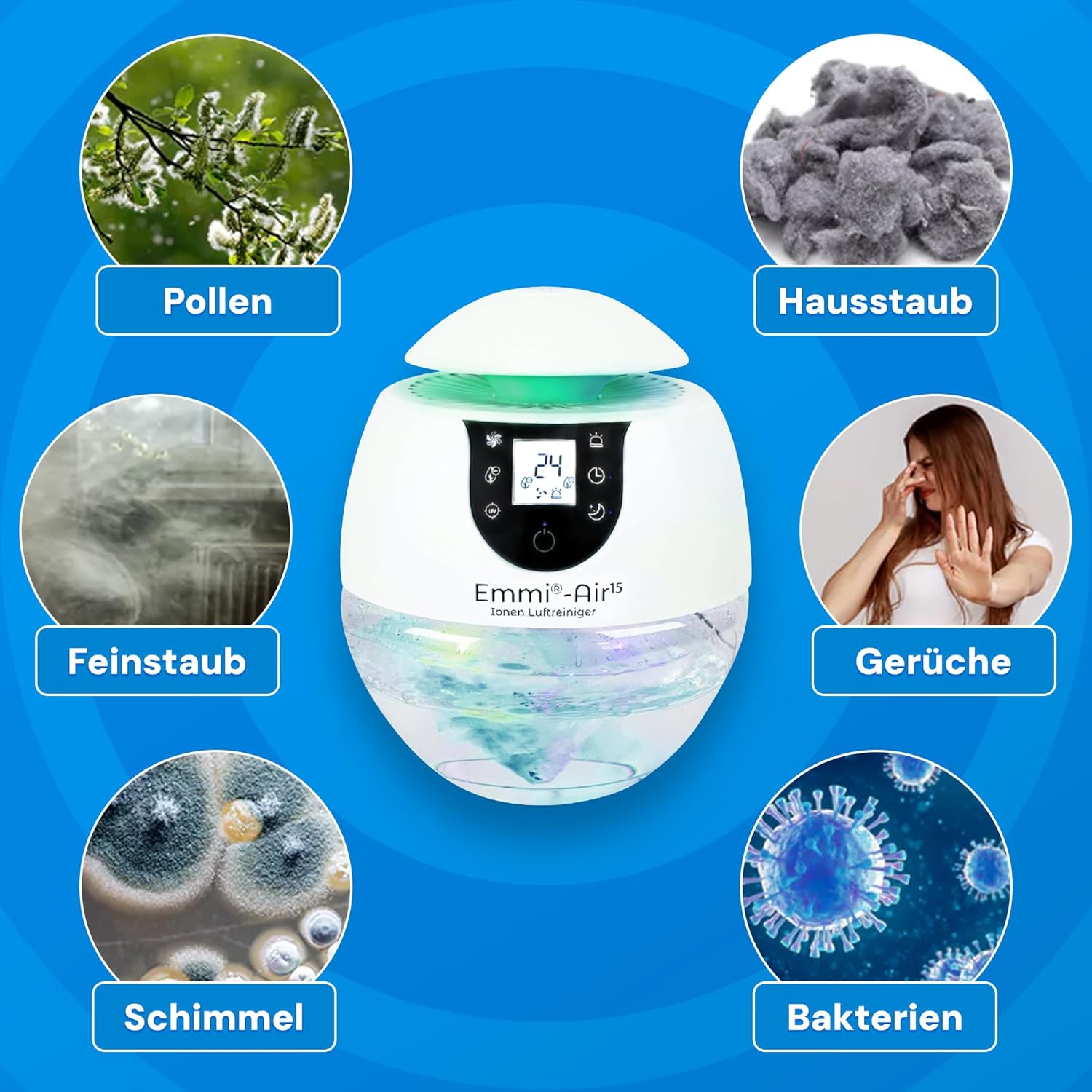 emmi-AIR Luftreiniger bis 35 m², leiser Luftreiniger ohne Filter, Negativ-Ionen-Technologie gegen Staub, Pollen & Gerüche, Luftreiniger für Allergiker, energieeffizient und wartungsfrei – Bild 4
