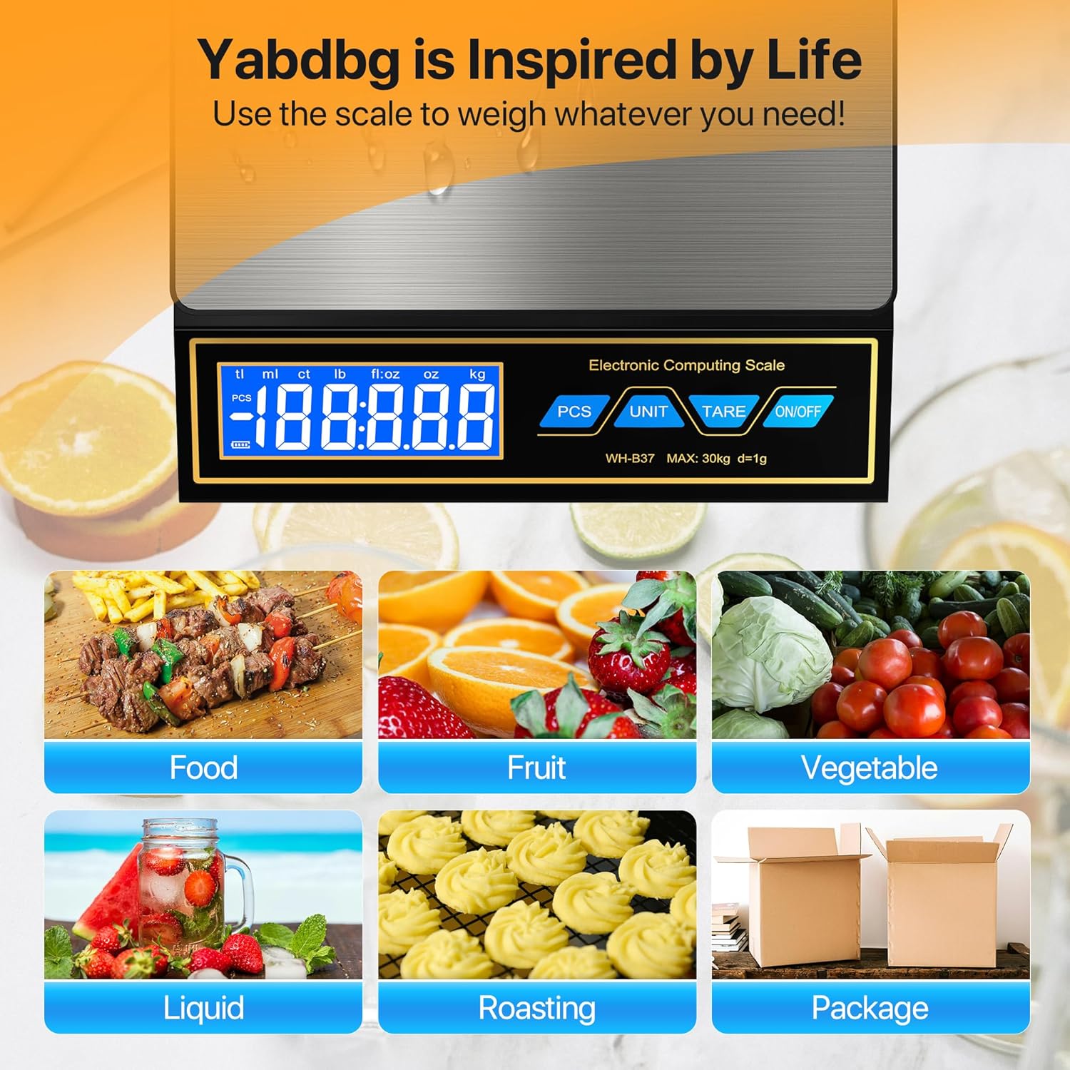 Küchenwaage 30 kg, Digitalwaage aus Edelstahl, Paketwaage, Präzisionswaage, 1 g für Gastronomie, Abmessen von Fleisch, Wurst, Kaffeewaage mit LCD, Stückzählung, Tarafunktion, 9 Einheiten, automatische Abschaltung, USB-C wiederaufladbar – Bild 7