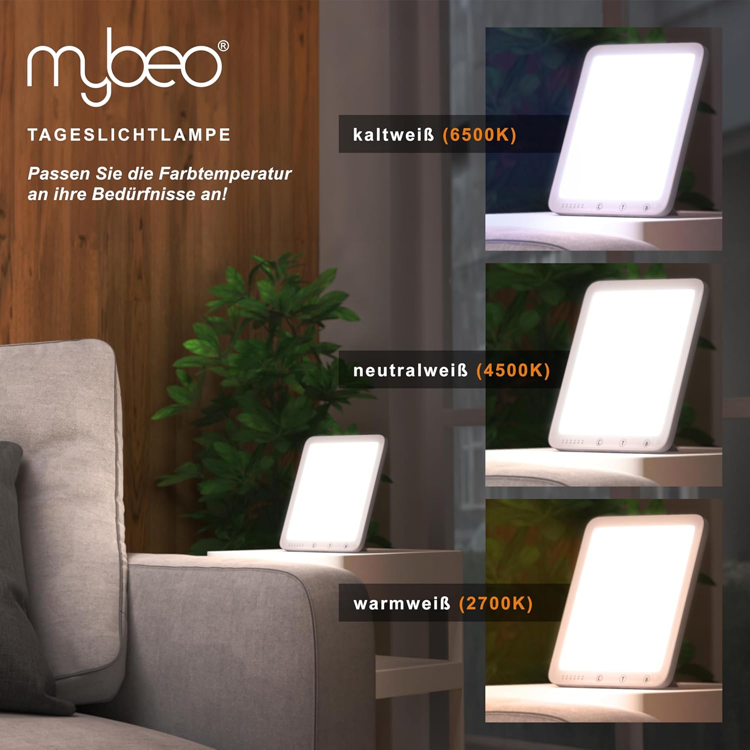 CSL – Tageslichtlampe 10000 Lux dimmbar – LED-Lichttherapie – Tageslichtlampe mit LED-Technologie – simuliertes Tageslicht für den Schreibtisch – 5 Helligkeitsstufen – 3 Lichttemperaturen – Timer – Bild 5