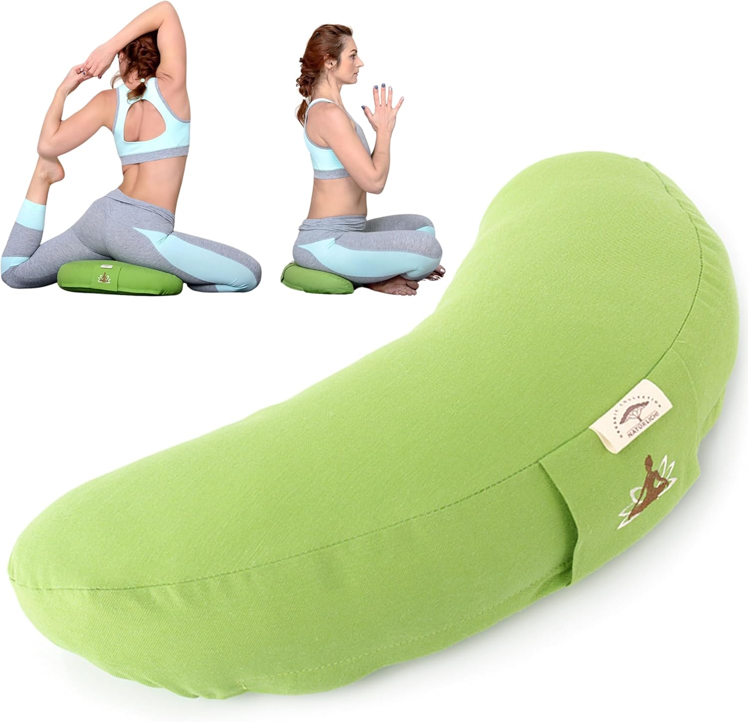 sei Design Halbmond-Yogakissen, Meditationskissen, Yogakissen mit Buchweizenschalenfüllung, Yogablock-Bodenkissen, großes Meditationssitzkissen, 46 x 25 x 10 cm, grün