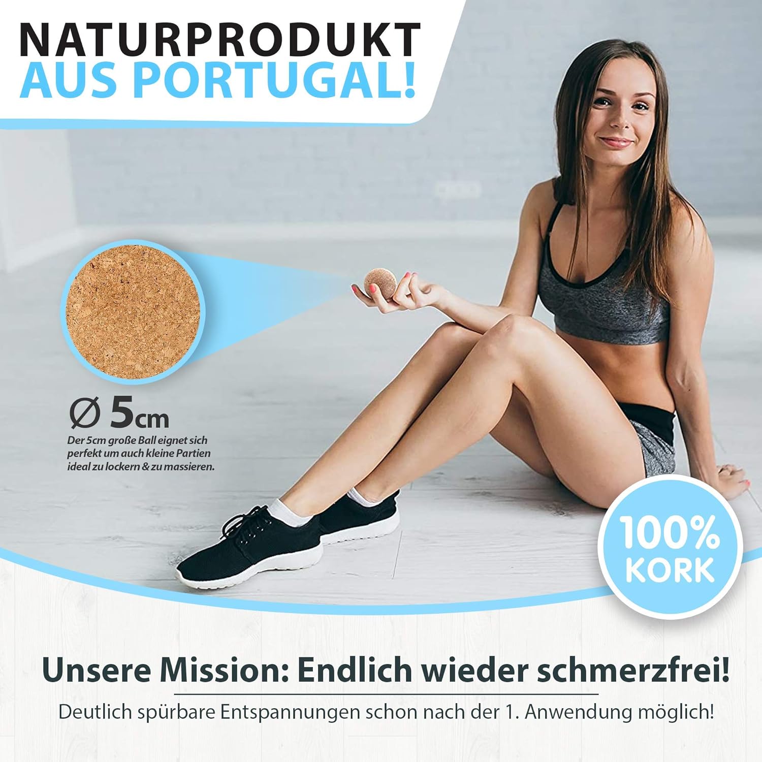 Amityunion Faszien-Korkball, natürlicher Massage- und Therapieball für Selbstmassage, Sport, Fitness und Training, 5 cm Kork – Bild 2
