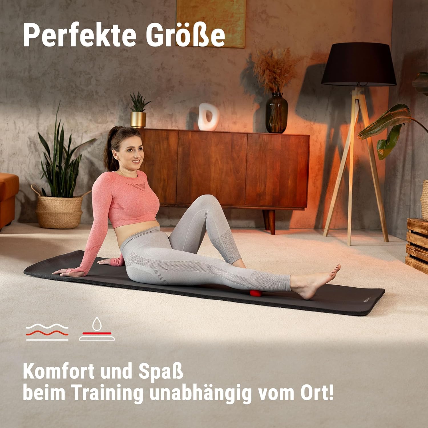 Hop-Sport Gymnastikmatte 190 x 60 cm x 2 cm, Sportmatte – gelenkschonend und rutschfest, Fitnessmatte aus NBR-Schaum – extra dick + Tragegurt – Bild 3
