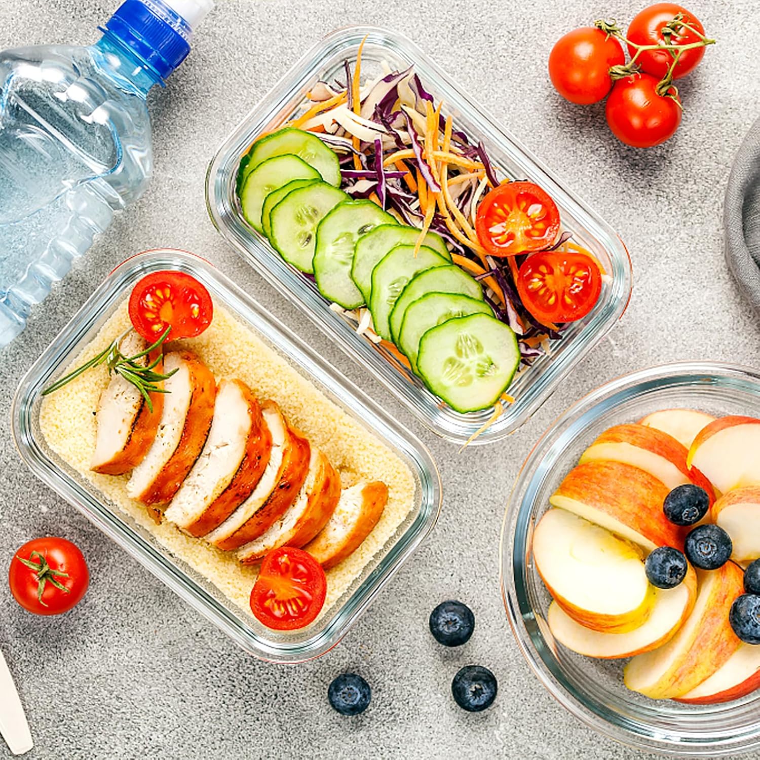 VERONES 10-teiliges Crisper-Set aus Glas, luftdichte Lunchbehälter aus Glas, versiegelte und stapelbare Glasbehälter mit Deckel, Gefrierschrank und Spülmaschine, Grau – Bild 7