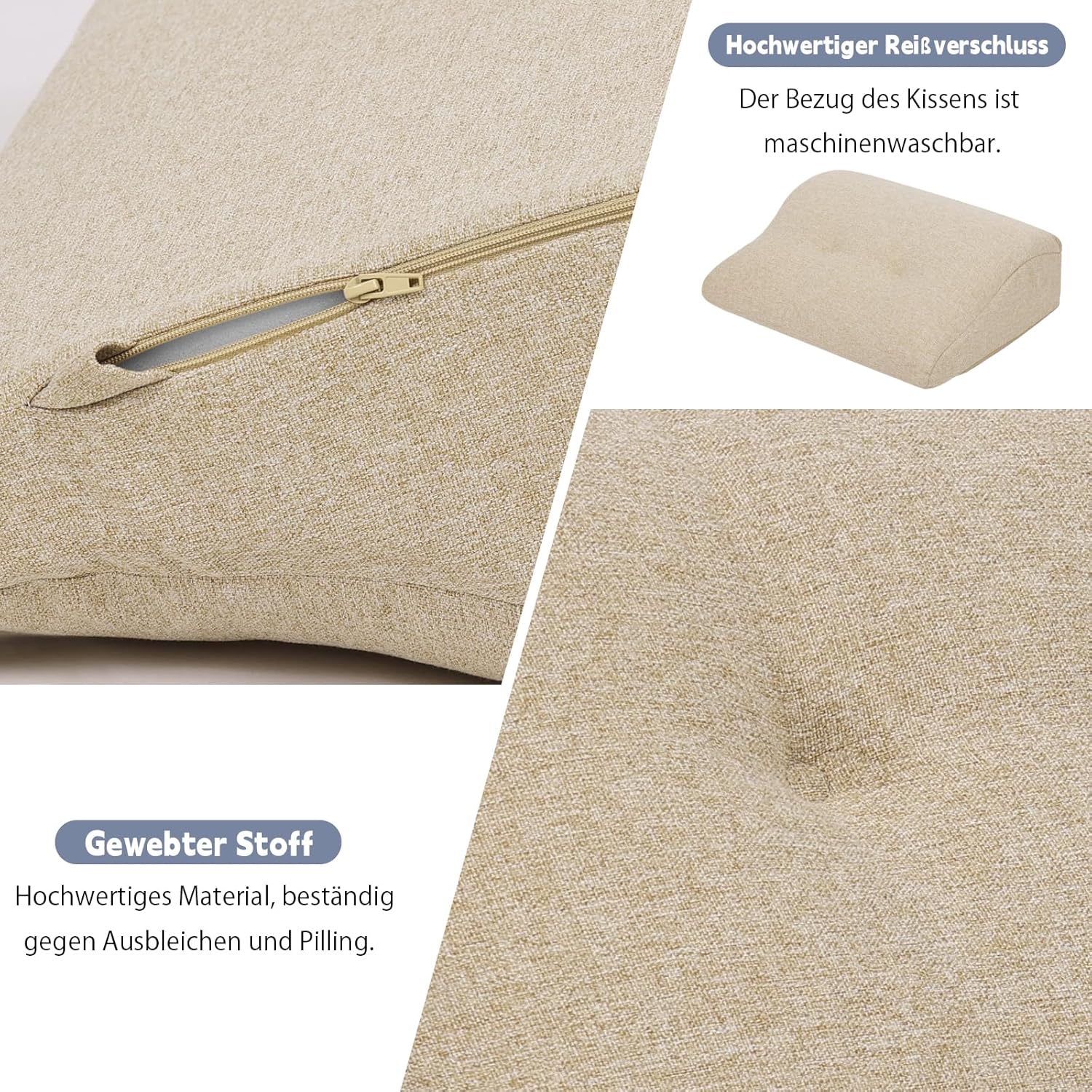GOFORIT Ergonomisches Rückenkissen für Sessel, doppellagiges Memory-Schaum-Lendenkissen, weich und stützend, Lendenkissen für ältere Menschen, Linderung von Rückenschmerzen, waschbar, für Bett, Sofa, Beige – Bild 5