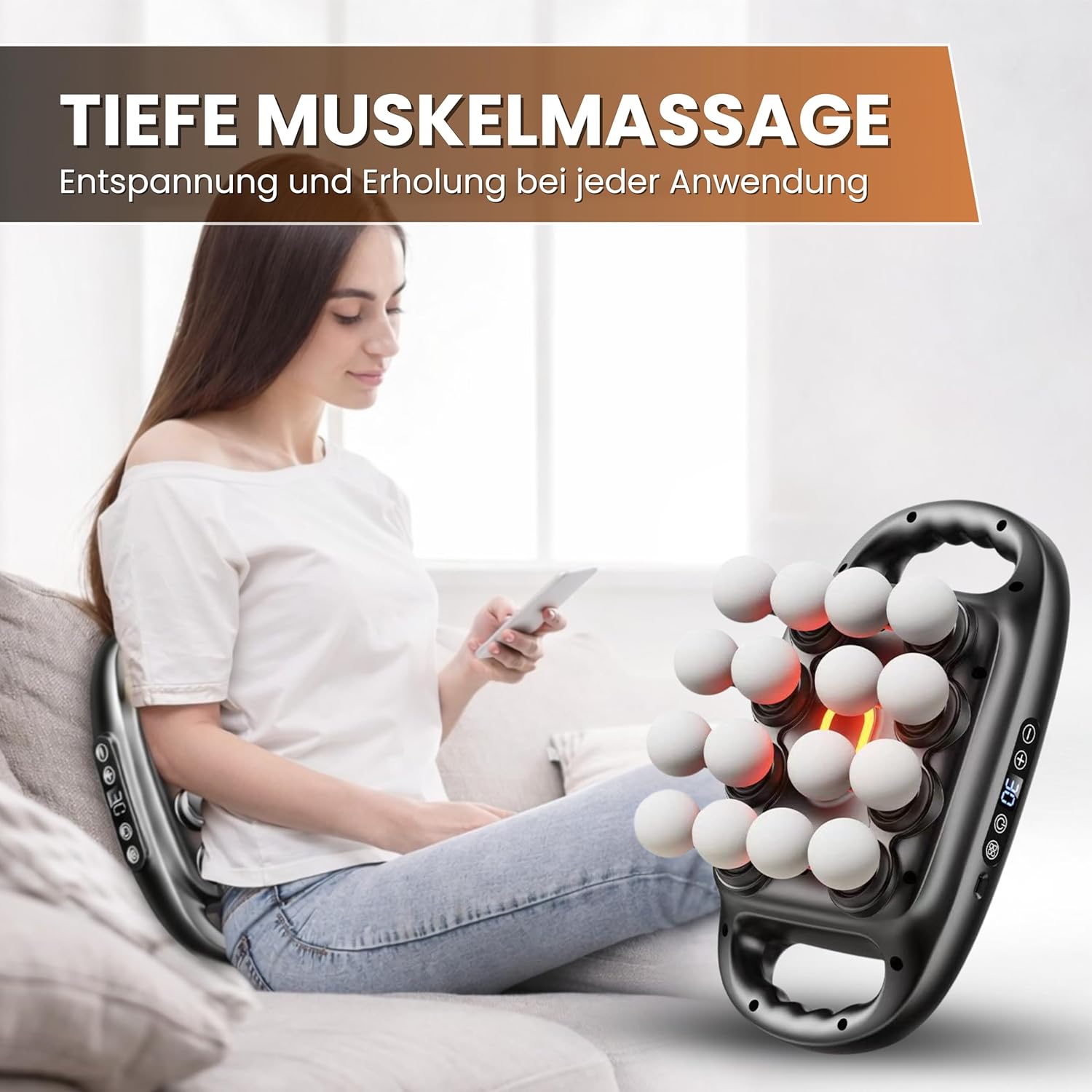 16-Kopf-Tiefengewebe-Massagepistole – Elektrisches Muskelmassagegerät mit 3 Modi und 30 Intensitätsstufen, leises Perkussionsmassagegerät für Rücken, Nacken, Schultern und Beine, wiederaufladbar über USB-C – Bild 8
