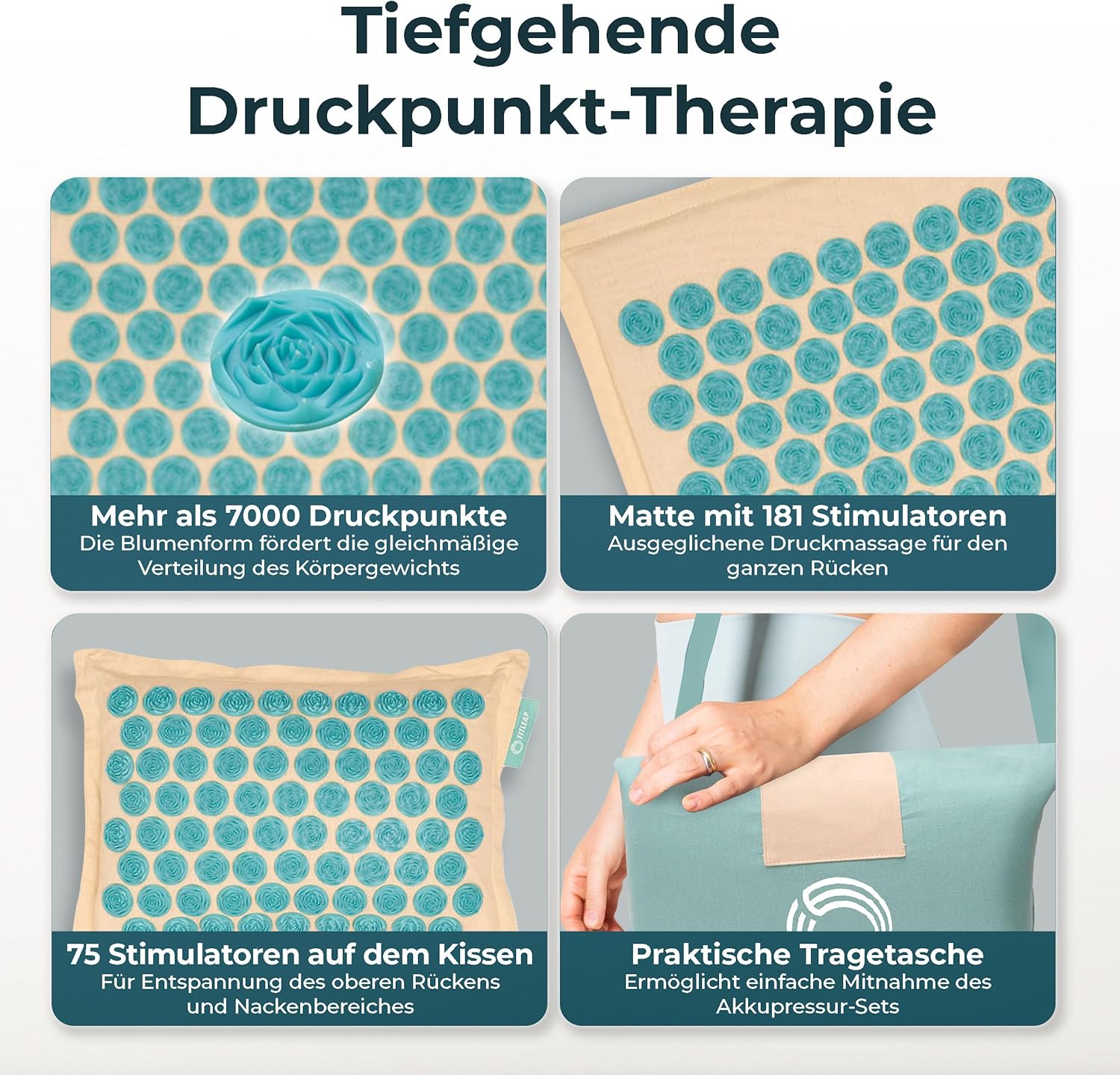 Fitleap Akupressurmatte mit Kissen + Tasche, Massagematte für wohltuende Entspannung und Stimulation, Akupunkturmatte zur Schmerzlinderung – Bild 5