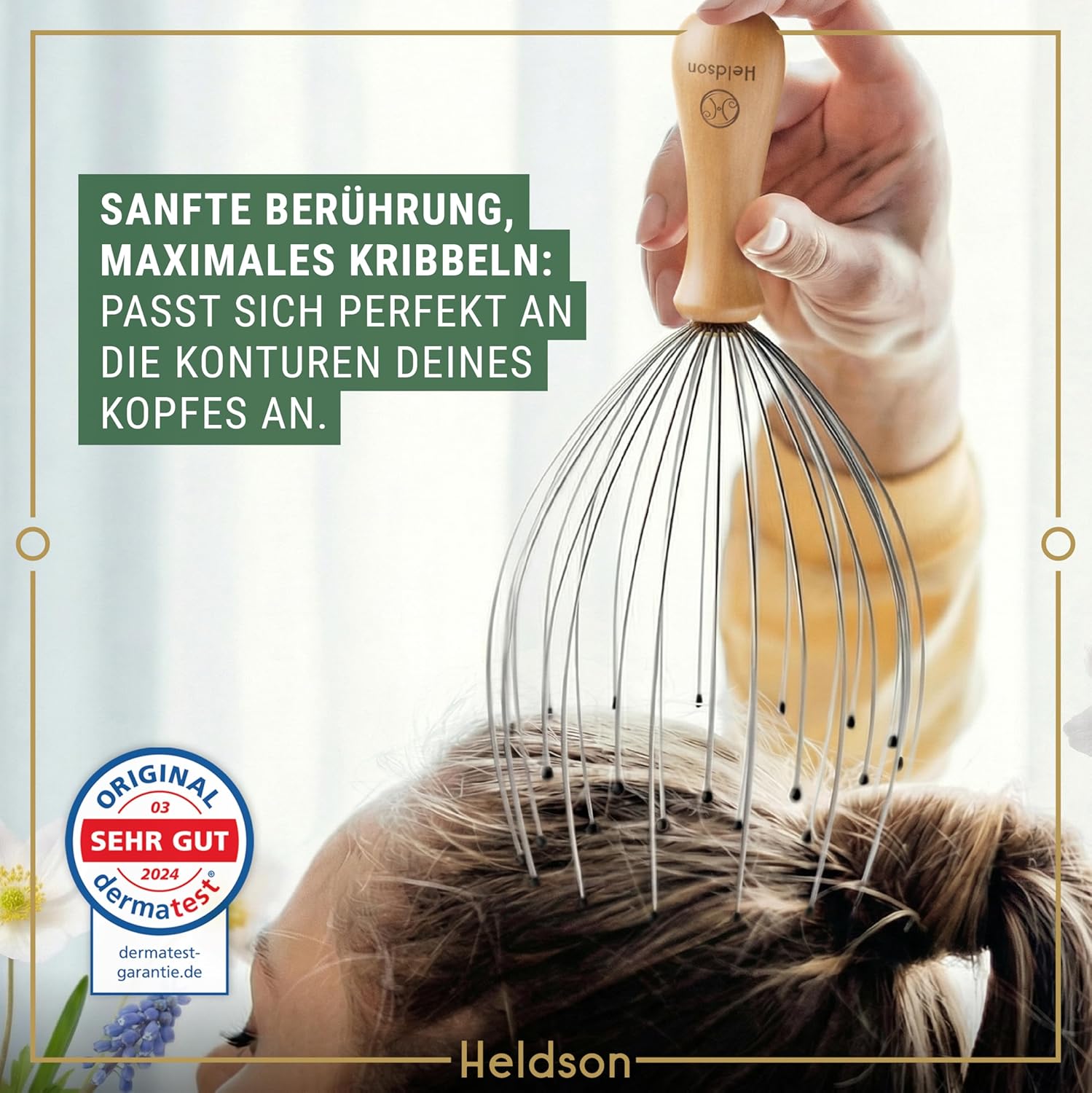 HELDSON Kopfmassage-Spinne – FSC100 % – Kopfmassagegerät – Muttertagsgeschenk – Kopfmassage & Haarmassage – Kopfmassagegerät – Kopfkratzer – Muttertagsgeschenk für Frauen, Männer & Senioren – Bild 5