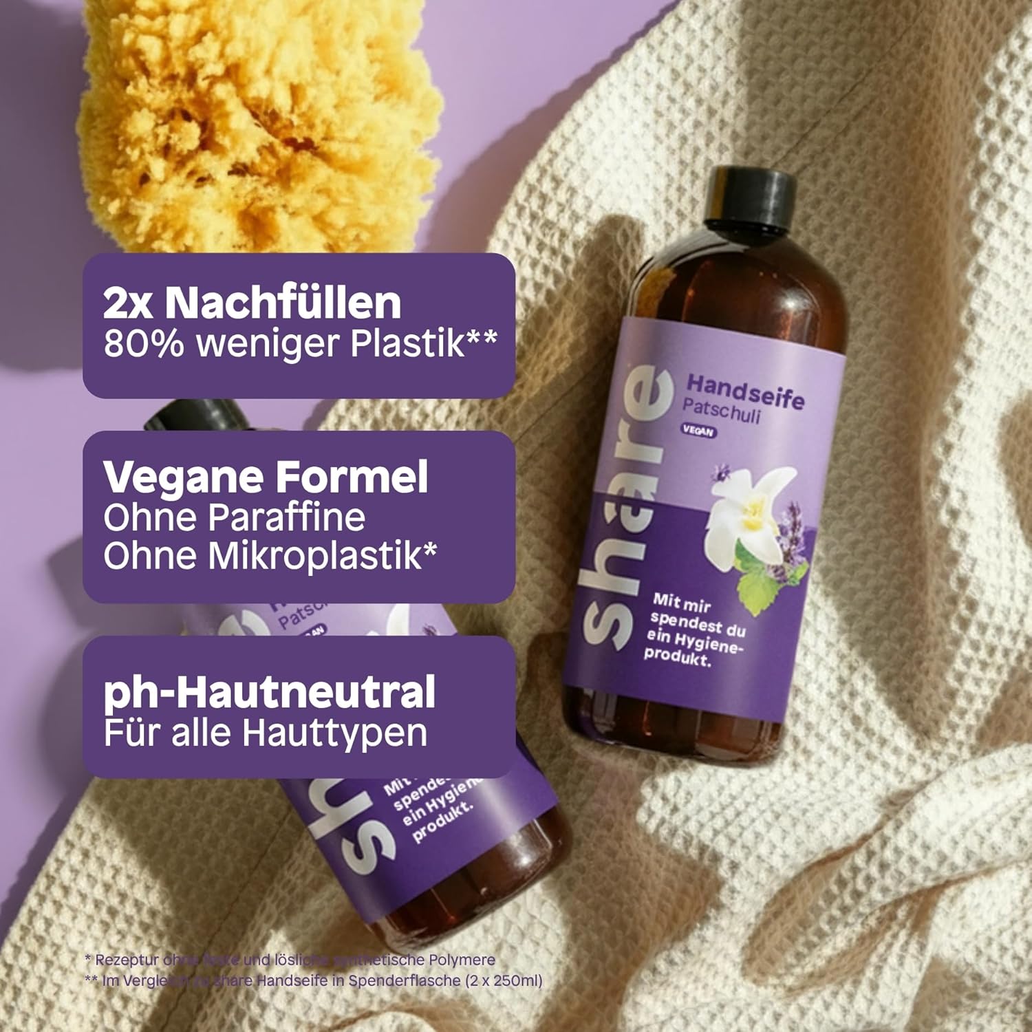 share Patchouli Flüssigseife Nachfüllpack – Sanfte Reinigung & frischer Duft ohne Mikroplastik – Handseife Nachfüllflaschen (6 x 500 ml), pH-neutrale vegane Seife, Spender für Hygieneartikel – Bild 2