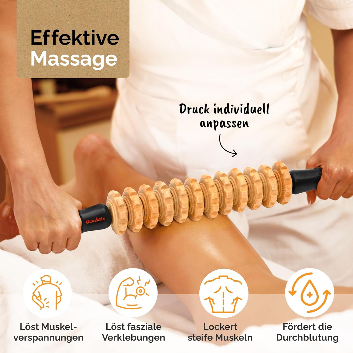 Massageroller Faszienstab aus hochwertigem Buchenholz, Faszienrolle, Holz, ideal für eine sanfte und zugleich effektive Massage – Bild 3