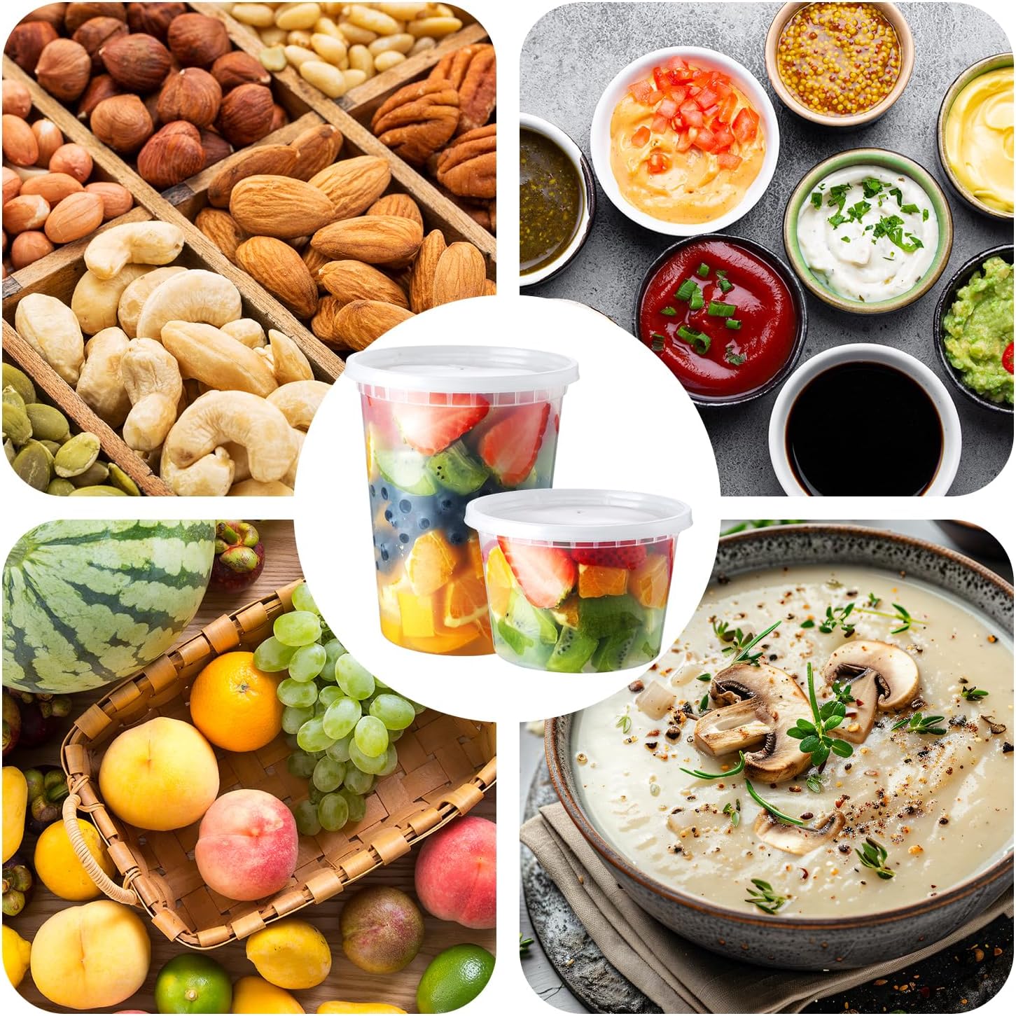 Eupako Packung mit 50 Feinkostbehältern mit Deckel (16 oz & 32 oz Combo) – Meal-Prep-Boxen, mikrowellen- und gefriergeeignete Aufbewahrungsboxen aus Kunststoff, lückenlos und auslaufsicher für Lunchboxen und Lebensmittel zum Mitnehmen – Bild 7