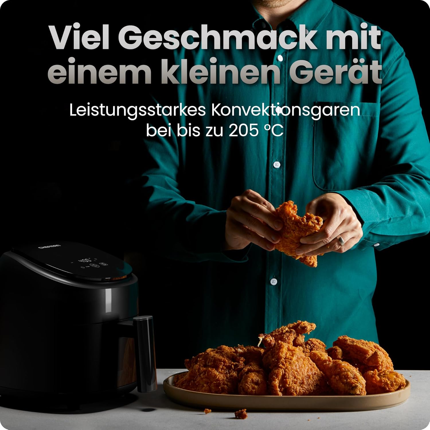 Chefman 2L Mini-Heißluftfritteuse – kompakte und platzsparende Airfryer, antihaftbeschichteter Korb, Essenszubereitung in wenigen Minuten, digitaler Timer und Schüttelanzeige – Schwarz – Bild 3