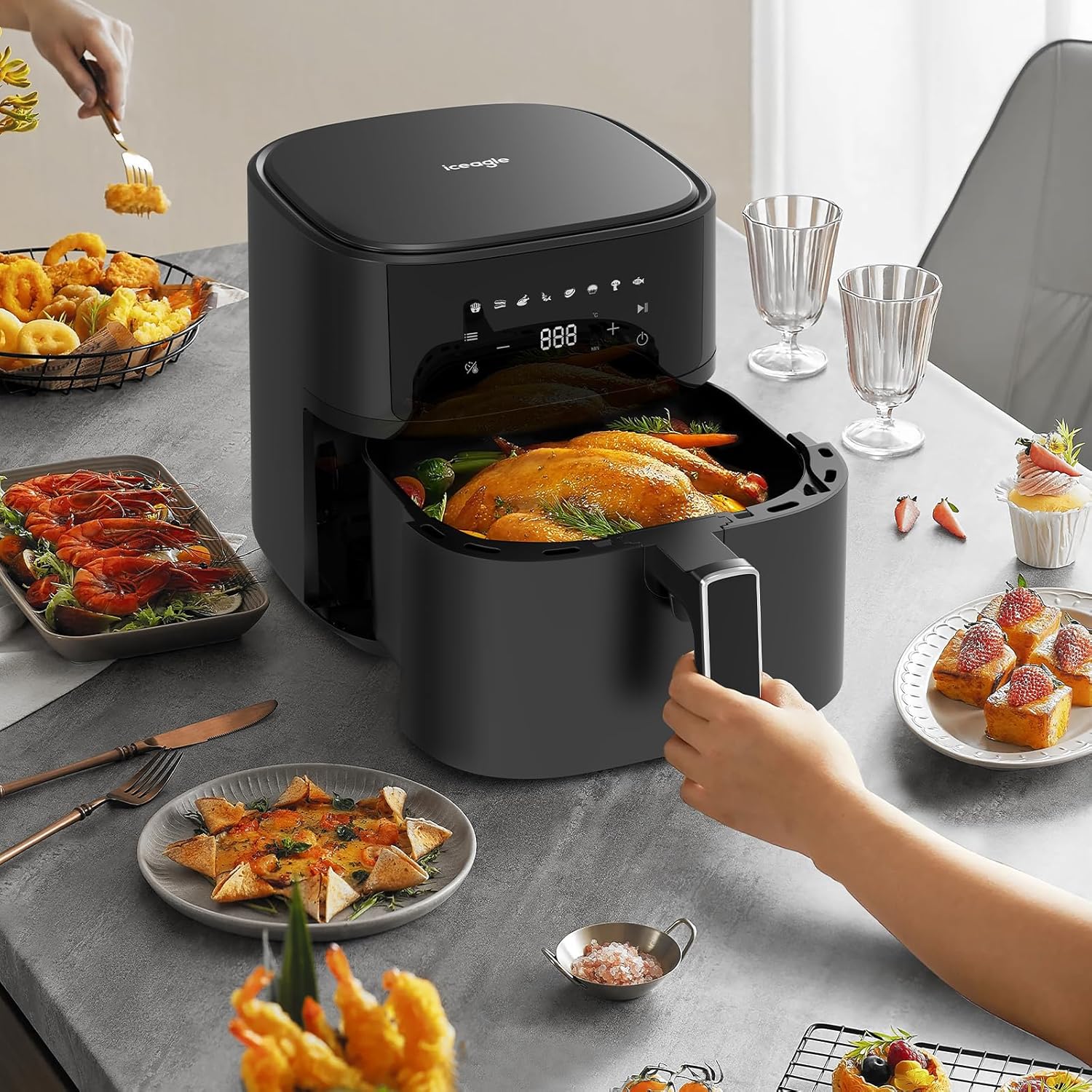 Heißluftfritteuse 6,5 L Airfryer XL – 1700 W Fritteuse ohne Öl mit Metallinnenraum | Heißluftfritteuse, Heißluftfritteuse, 8 Programme, digitales LED-Display, Timer, benutzerfreundlich, 80–200 °C, Rezeptbuch – Bild 8