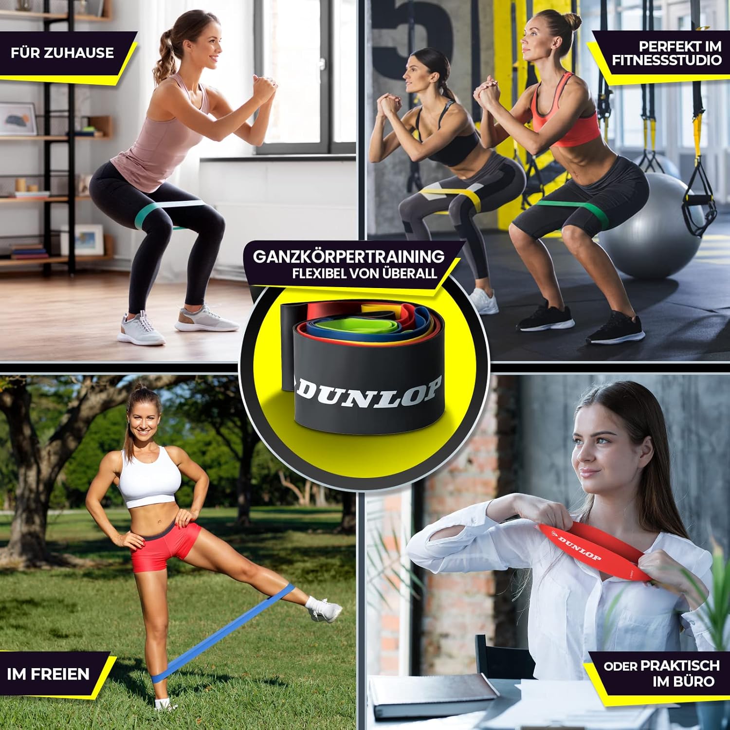 Dunlop Fitness Band Fitnessbänder Set – 5 Widerstandsbänder für schnelle Krafttrainingserfolge – Premium Widerstandsbänder in 5 Stufen als LongLife+ Latexbänder Set – Bild 4