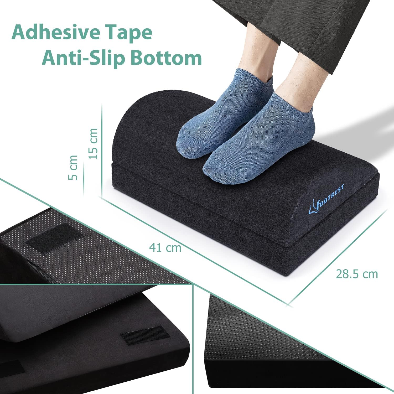Verstellbare Fußstütze unter dem Schreibtisch, ergonomisches Fußstützenkissen mit Magic Tape für optionale Höhe, Memory-Schaum und rutschfester Unterseite für Zuhause, Büro, Flugzeug, Reisen – Bild 6