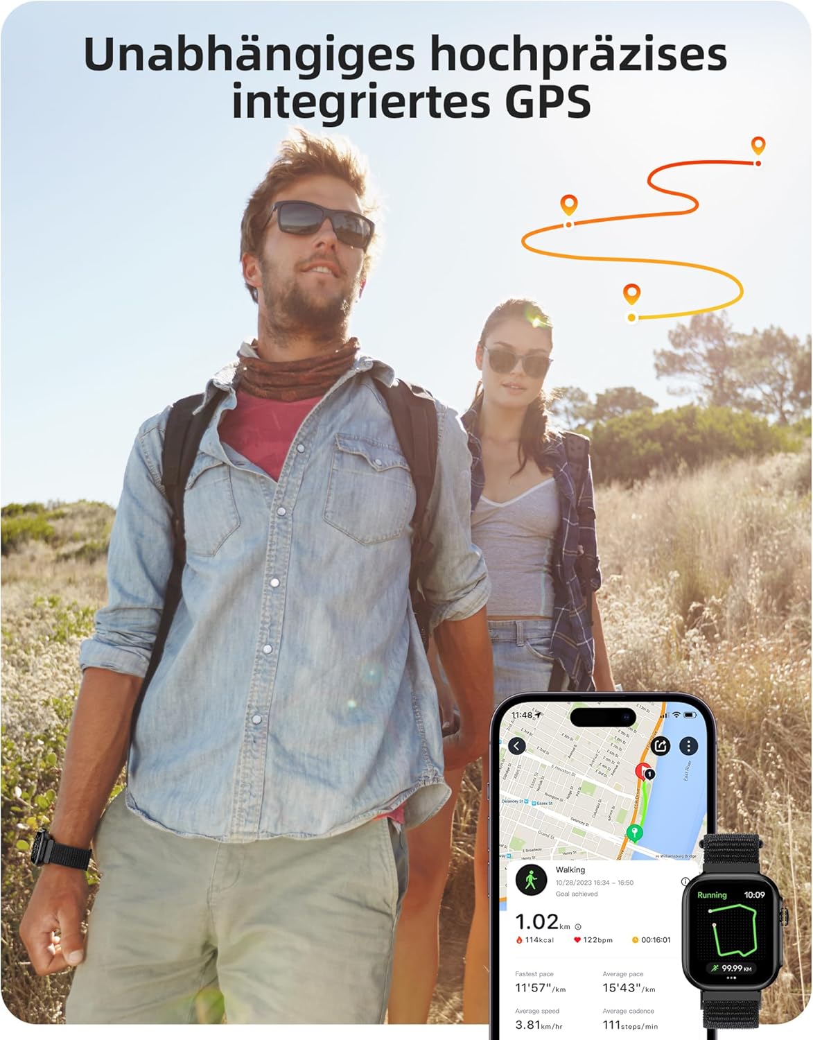 Parsonver Smartwatch Herren Damen mit Telefonfunktion, Fitnessuhr mit GPS, 3 ATM wasserdicht zum Schwimmen, Fitnessuhr mit 100+ Sportmodi, Herzfrequenz, Schlafen, für Android/iOS, Schwarz – Bild 2