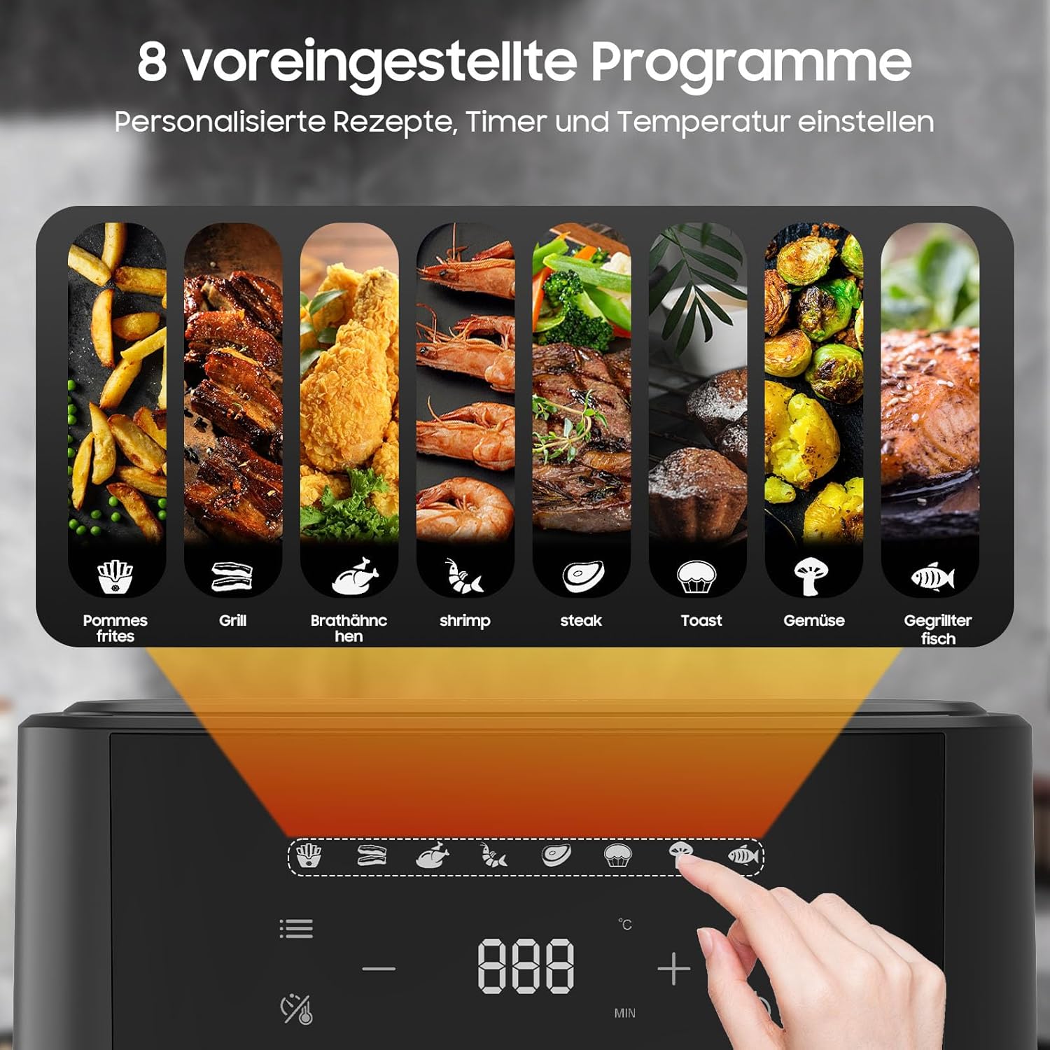 Heißluftfritteuse 6,5 L Airfryer XL – 1700 W Fritteuse ohne Öl mit Metallinnenraum | Heißluftfritteuse, Heißluftfritteuse, 8 Programme, digitales LED-Display, Timer, benutzerfreundlich, 80–200 °C, Rezeptbuch – Bild 2