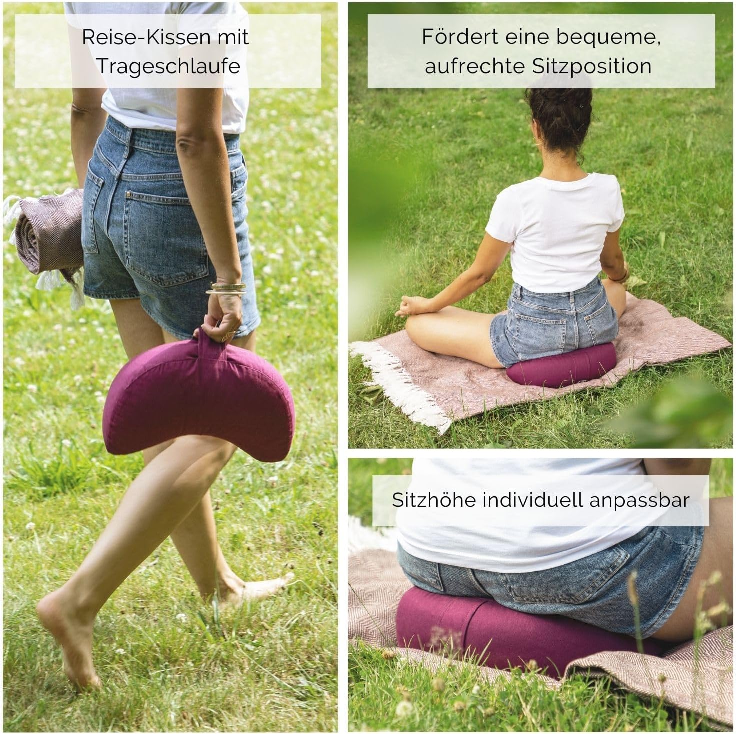 Bodhi Meditationskissen Halbmond Mini | Yogi Moon Eco | Bezug aus 100 % Bio-Baumwolle | Yogakissen halbmondförmig mit Buchweizenfüllung | Halbmondkissen für Yoga & Meditation | Waldgrün – Bild 5