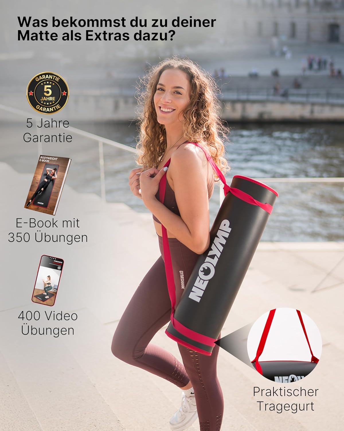 Neolymp Fitnessmatte / Sportmatte für den Profisport + Ebook mit Übungen / Gymnastikmatte – Bild 2