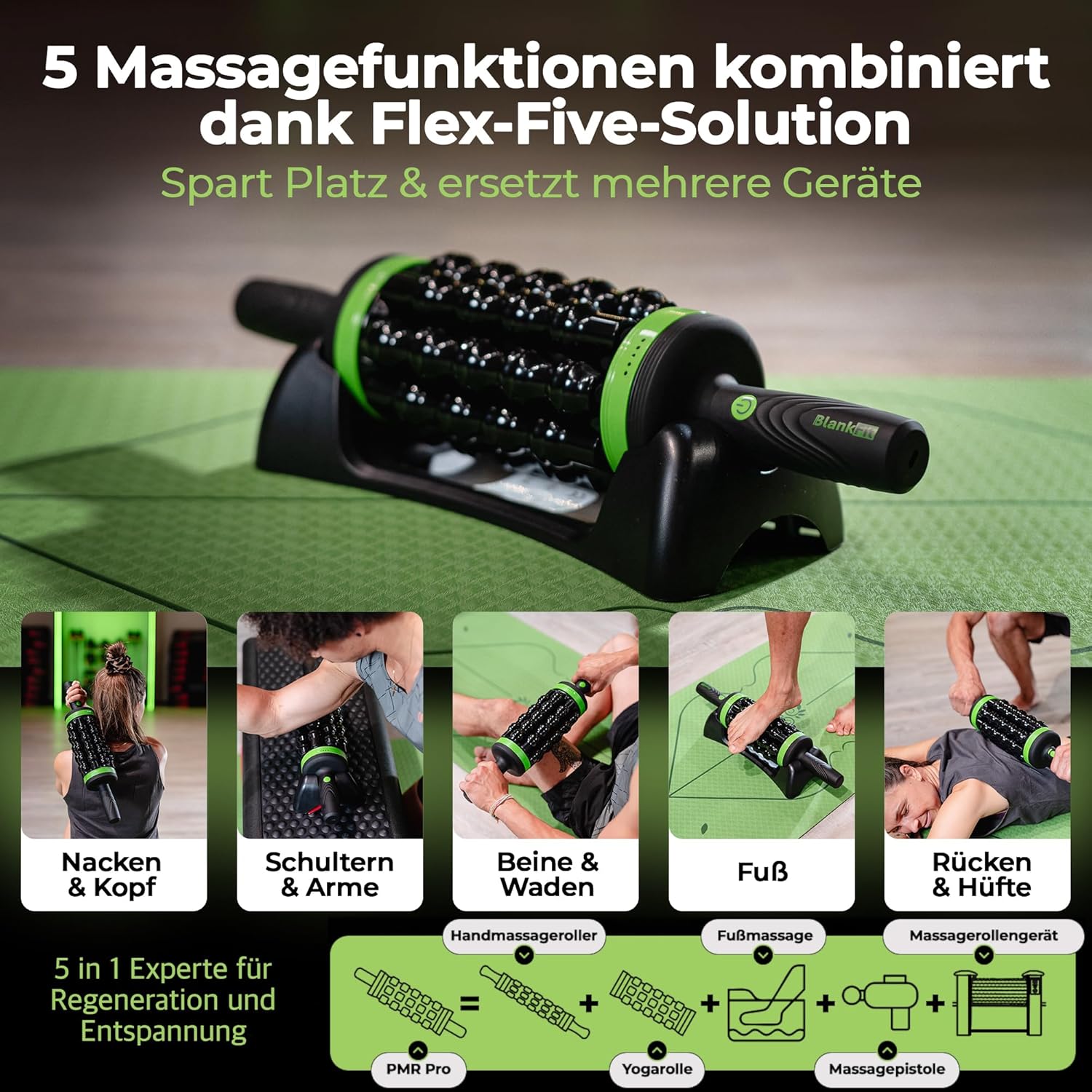 Elektrische Faszienrolle, Massagegerät Ganzkörper, Rollenmassagegerät, Anti-Cellulite, 5 in 1 + Freisprechstation, Tiefengewebe, 5 Stufen, Faszien, Stoßwellentherapie – Bild 2
