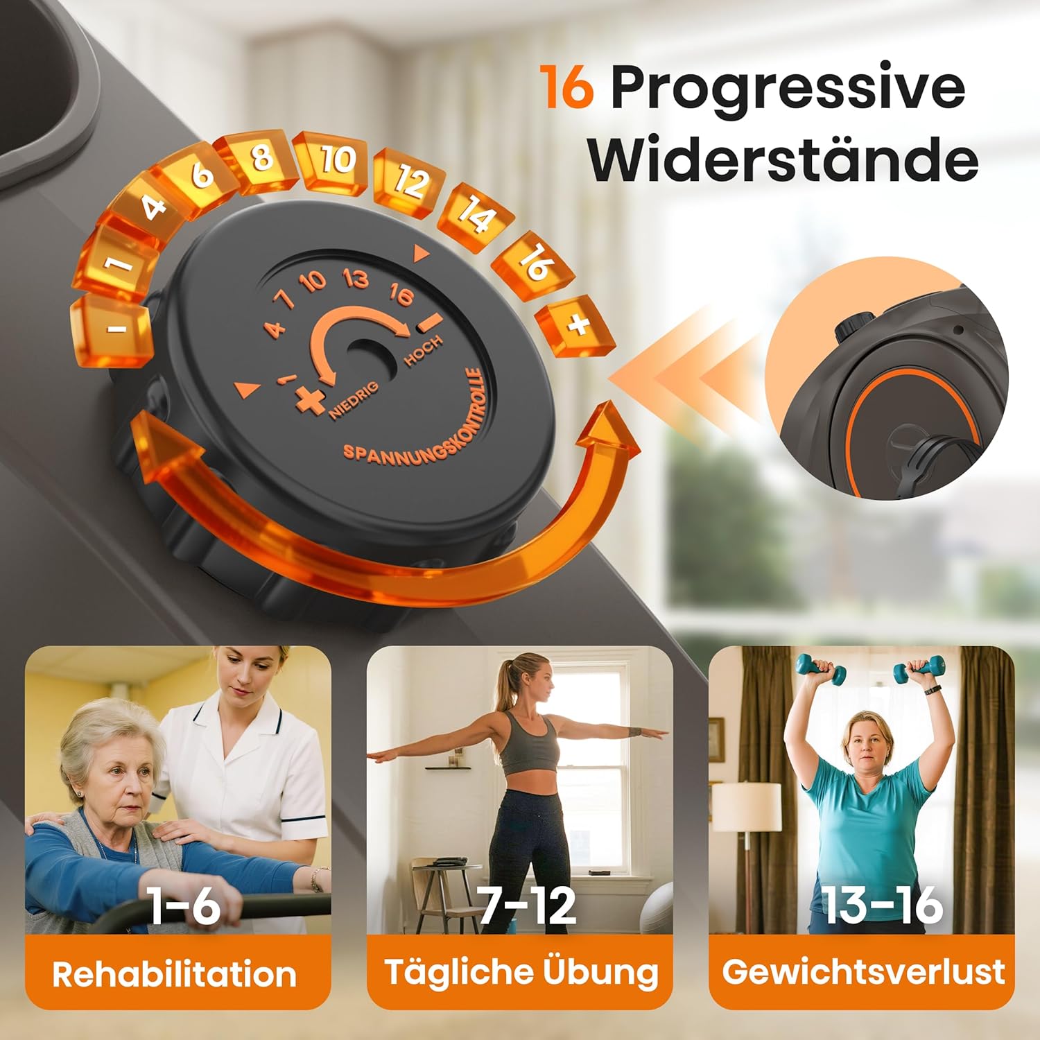 Niceday Liegeergometer für Senioren & Reha, 150kg belastbar & 90% vormontiert. Leiser Heimtrainer, Tiefer Einstieg, 16 Stufen, Ergonomischer Sitz & Rückenlehne – Geschenk für Mama & Papa – Bild 4