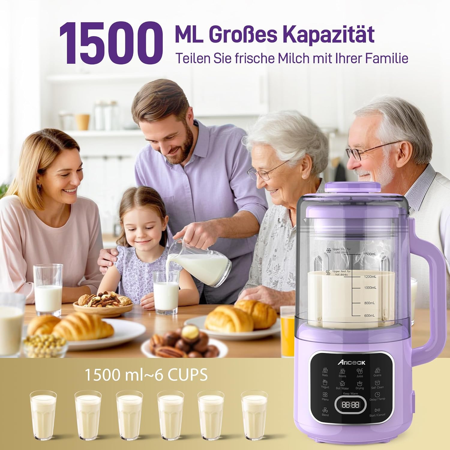 N4 Professioneller Nussmilchbereiter mit Selbstreinigungsfunktion – Ideal für Mandelmilch, Sojamilch und Smoothies – 800-W-Hochleistungsmotor – Rezeptbuch im Lieferumfang enthalten – BPA-freie Pflanzenmilch – Bild 3