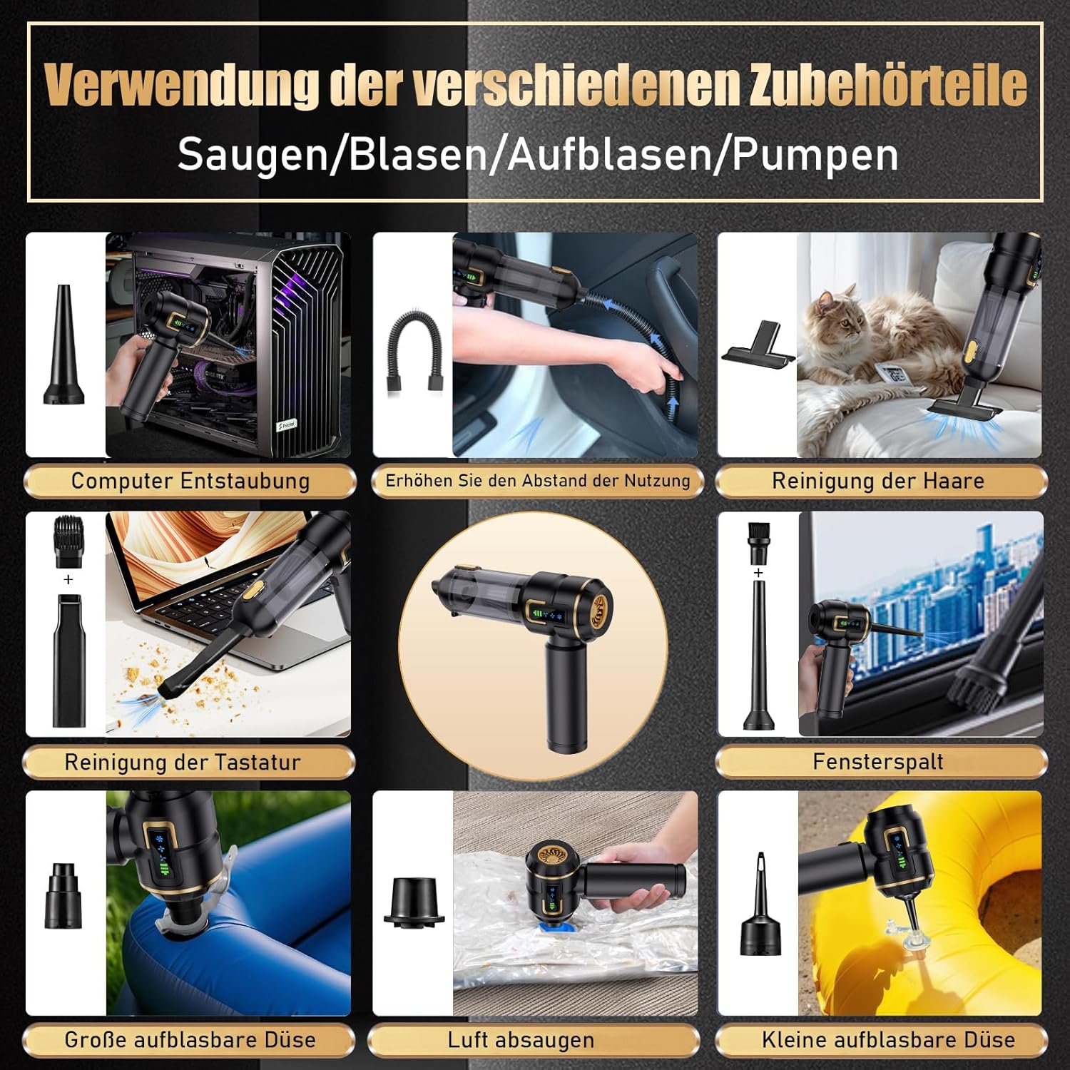 Handstaubsauger Akku, Autostaubsauger Kabellos 27000Pa Mini-Staubsauger, Wiederaufladbarer Tragbarer Leichter Autostaubsauger Stark, 220.000 U/min Elektrischer Staubbläser für Auto, Küche, PC, Sofa, Büro – Bild 9