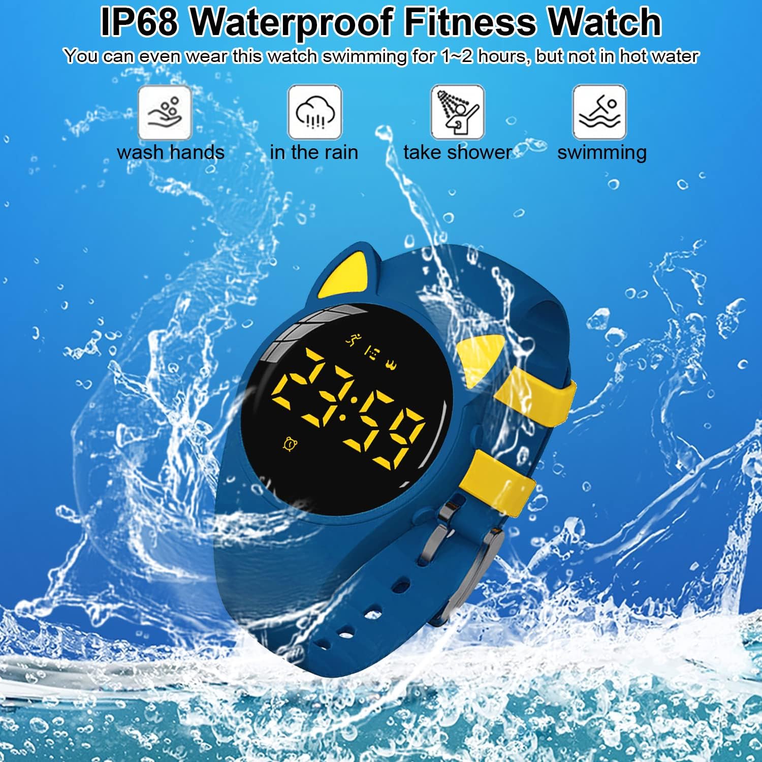 Kinder Schrittzähler Uhr Fitness Tracker Ohne App/Handy, IP68 wasserdichte Digitale Armbanduhr Sportuhr mit Schrittzähler Kalorienzähler Distanzzähler Timer Wecker für Kinder Mädchen Jungen – Bild 7