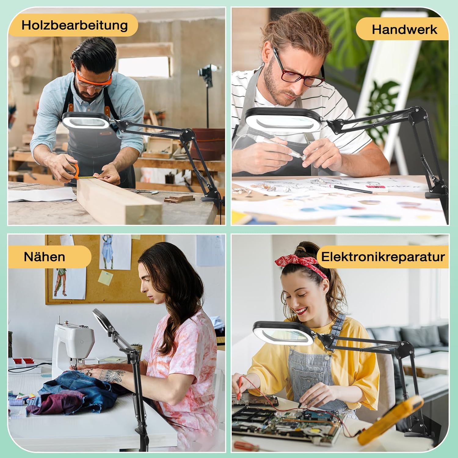Drdefi 10-fache Lupe mit Licht und Klemme, Echtglas-Ständer-Beleuchtungslupe, 5 Farbmodi und stufenlose Dimmbarkeit, LED-Schreibtischlampe, freihändig für Basteln, Hobbys, Lesen, Malen, Nähen und Naharbeiten – Bild 7