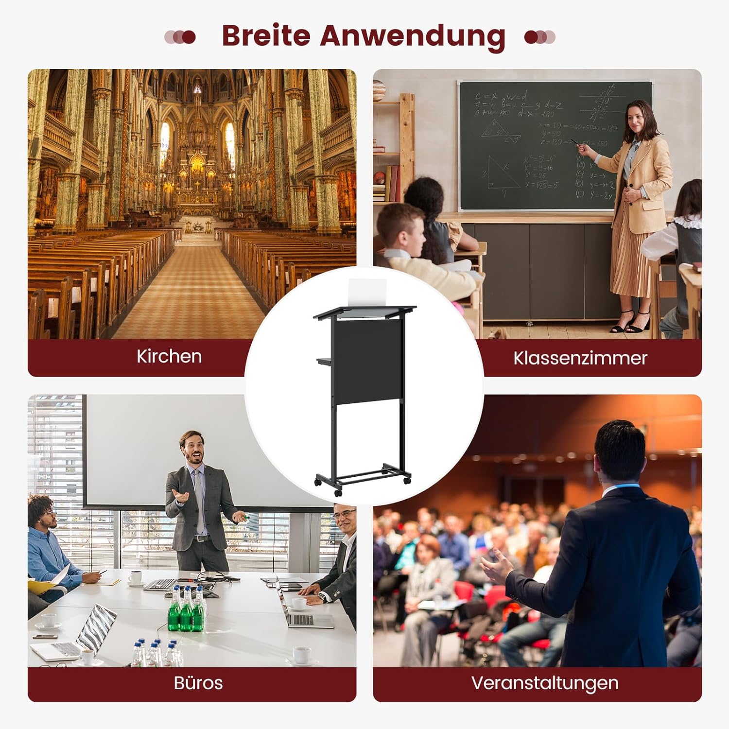 COSTWAY Stehschreibtisch, höhenverstellbar, Stehsitzschreibtisch mit Rollen, mobiler Stehschreibtisch mit geneigter Tischplatte & Ablage, Laptoptisch für Zuhause & Büro, Schwarz – Bild 8