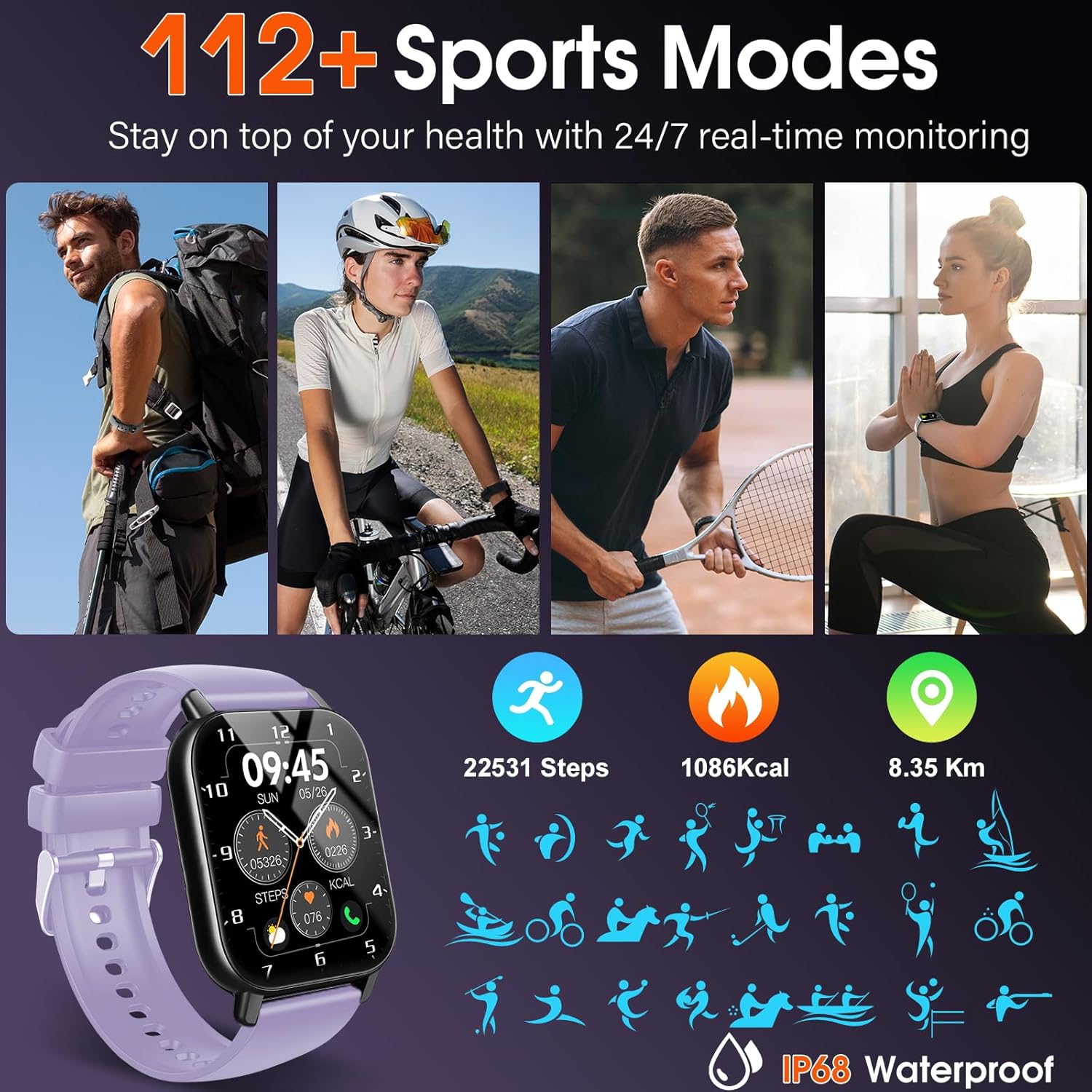 Csasan Smartwatch Damen Herren 1,91 Zoll HD Touchscreen Smartwatch mit Telefonfunktion, 112+ Sportmodi Sportuhr, IP68 wasserdichte Fitnessuhr, mit Schrittzähler, Herzfrequenzmesser/Schlafmonitor – Bild 2