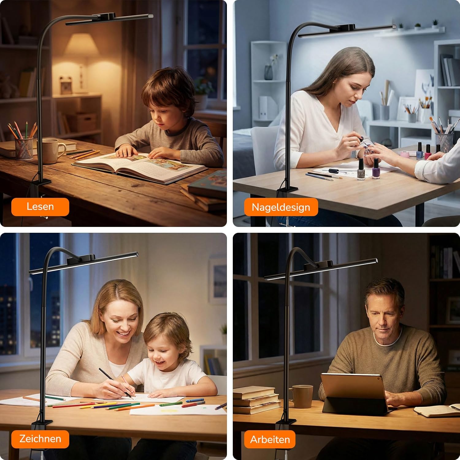Lepro 11W Schreibtischlampe LED Klemmbare, augenfreundliche und dimmbare Schreibtischlampe, 5 Farbtemperaturen und 5 Helligkeitsstufen, mit flexiblem Schwanenhals, für Home Office und Büro, Schwarz – Bild 7