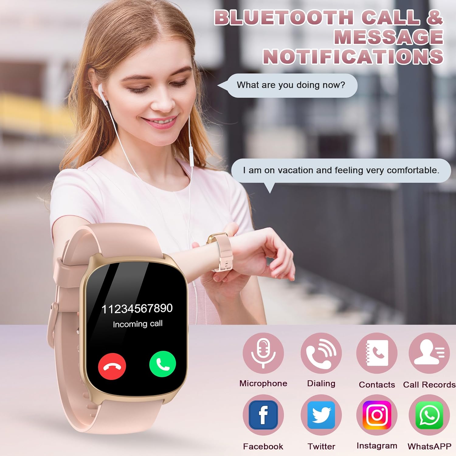 STECEi Smartwatch für Herren & Damen, 1,95'' HD Display, Bluetooth-Anruf entgegennehmen/tätigen, 112 Sportmodi, Fitnessuhr mit Schrittzähler/Schlafanalyse/Pulsmesser, IP68 wasserdicht, Rosa – Bild 2