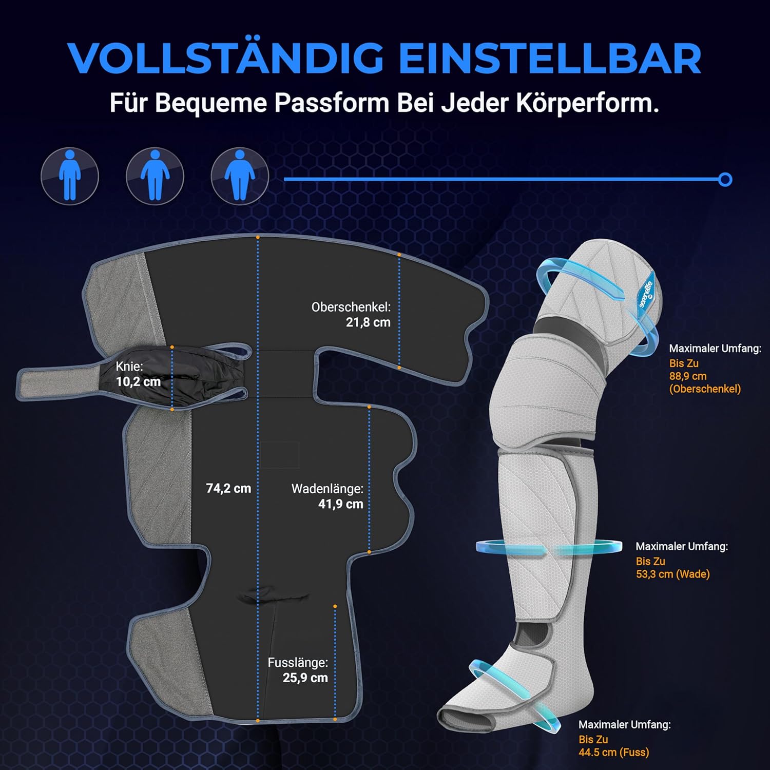 SereneLife Beinmassagegerät mit Wärme und Luftkompression – für Waden, Knie und Füße, 6 Modi, 3 Intensitäten, 3 Wärmestufen, Vibration, für Durchblutung und Muskelentspannung, Geschenkidee – Bild 2