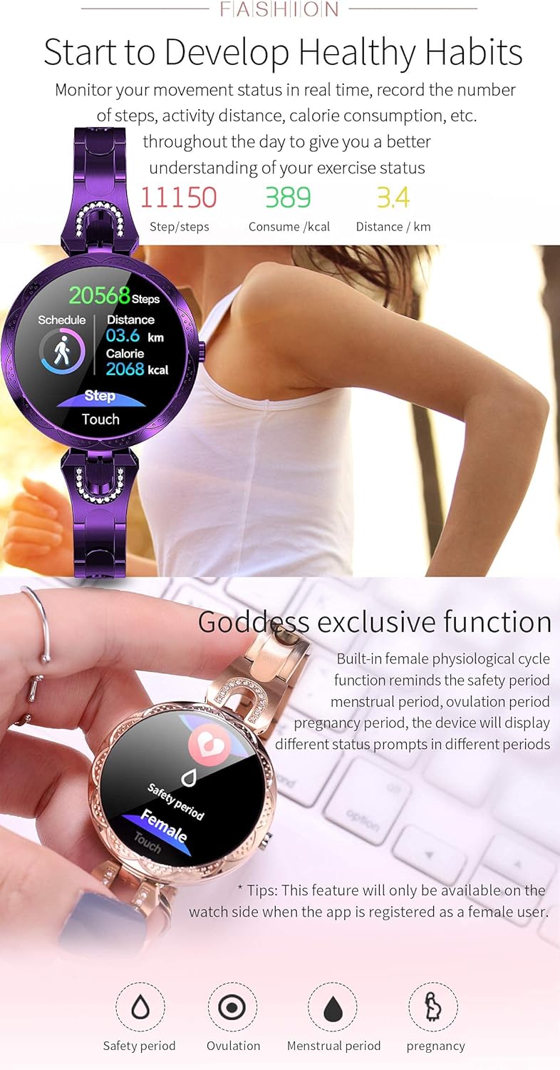 Smartwatch für Damen, Bluetooth-Smartwatch kompatibel für iOS, Android, iPhone, Samsung, Fitness-Tracker mit Herzfrequenz, Blutdruck, wasserdicht, Schrittzähler, Schlafaktivität (blau) – Bild 7