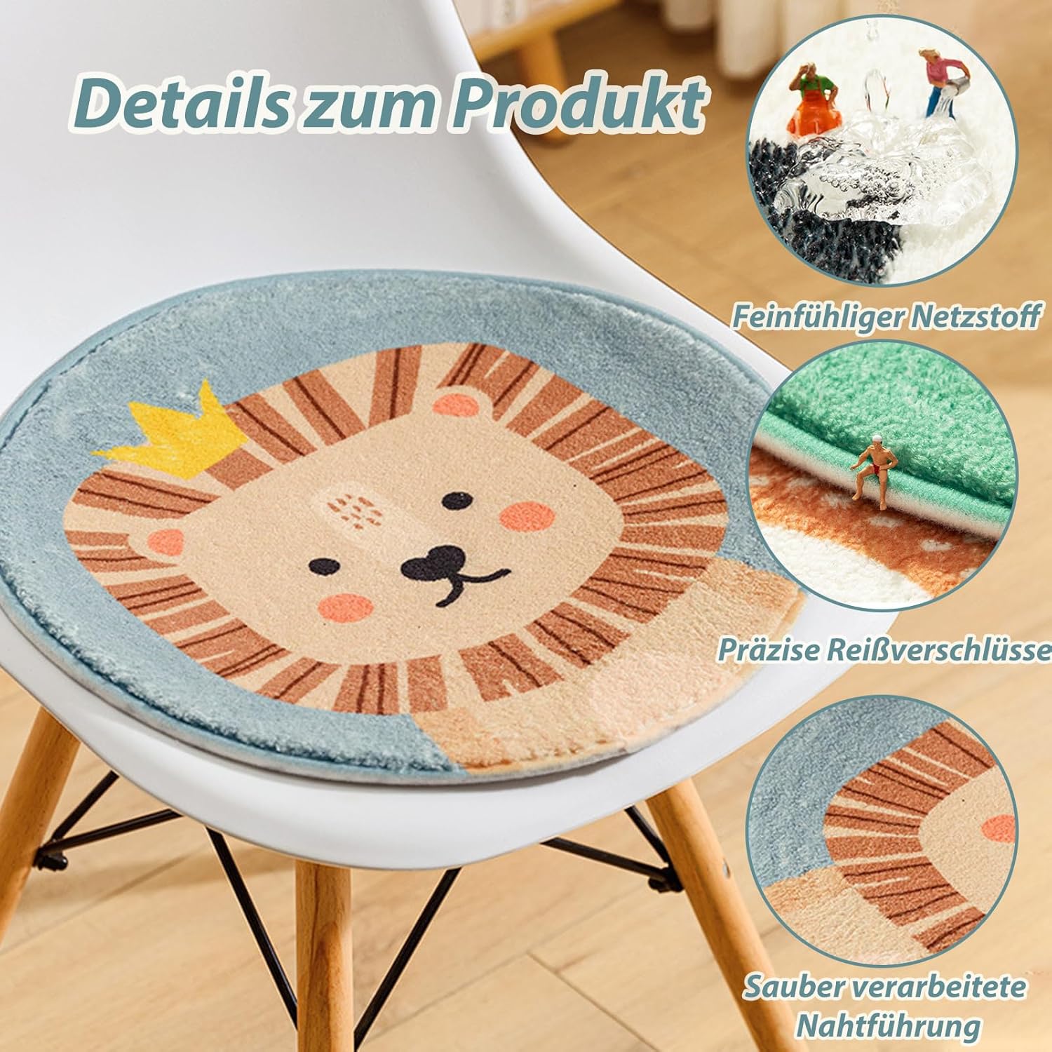 2er Set Kindersitzkissen, runde Stuhlkissen mit rutschfesten Einlagen, Bodenkissen, Tiersitzkissen, Stuhlkissen für drinnen und draußen, 30 x 30 cm (Standard) – Bild 3