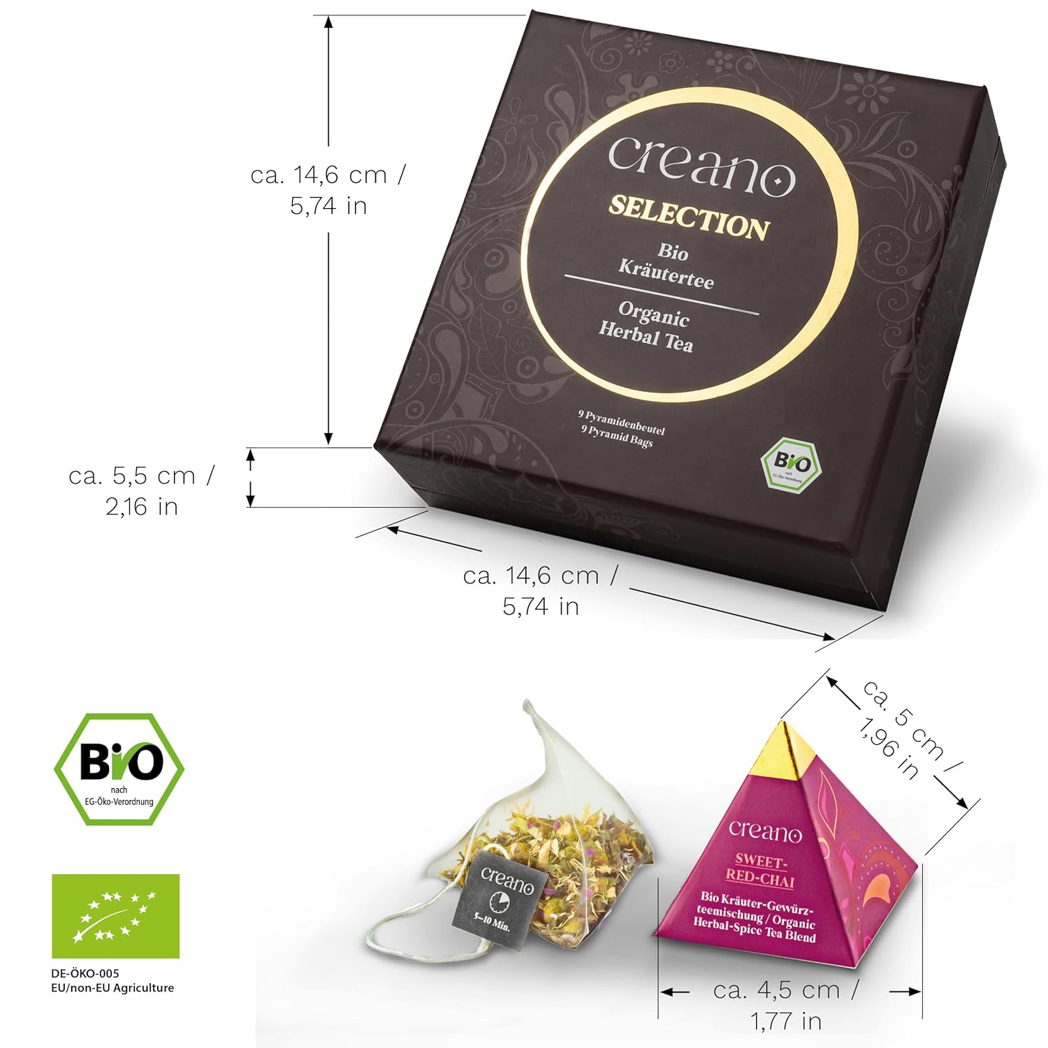Creano Premium Bio-Kräutertee-Geschenkset „Bio-Kräutertee“ – 9 Pyramidenteebeutel in 9 verschiedenen Sorten – 22,5 g – 2024 – Bild 2