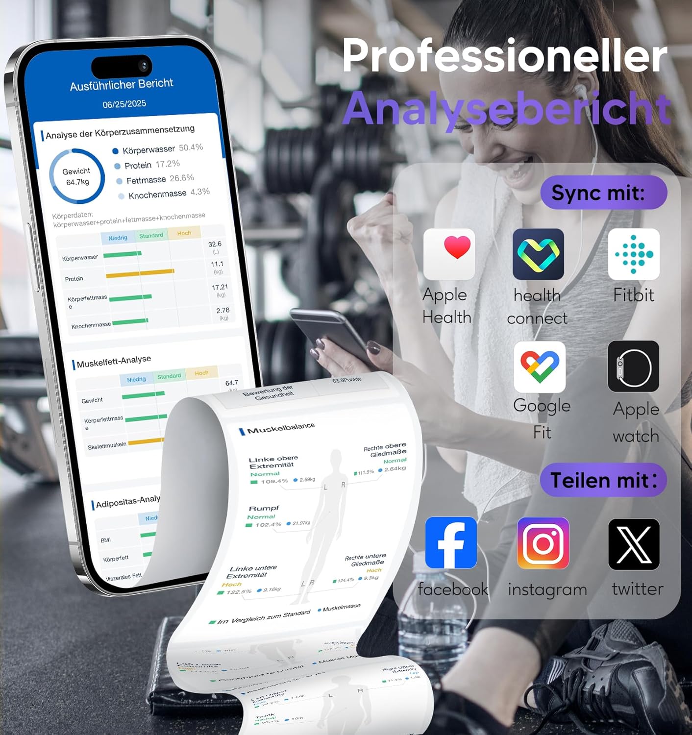 GE Körperfettwaage Smart Scales People: Digitale Waage mit Körperfett und Muskelmasse, 8 Elektroden, Körperfettwaage mit Handsensoren, BMI, Körpergewicht, Muskelmasse-Analysegerät, 180 kg / 400 lbs – Bild 6