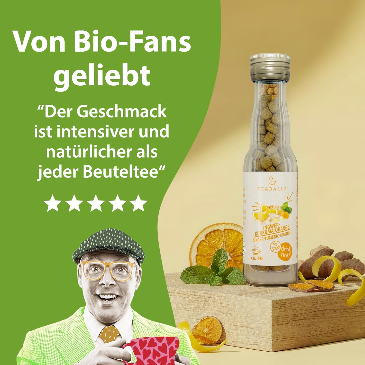 TEABALLS Bio – 3er-Set Feel Good – Ingwer-Kurkuma-Orange, Guten-Morgen-Tee, Chai Latte – ca. 120 Tassen – Bio-Tee ohne Beutel, nur mit heißem Wasser, zuckerfrei – Geschenk zum Wohlfühlen – Bild 7