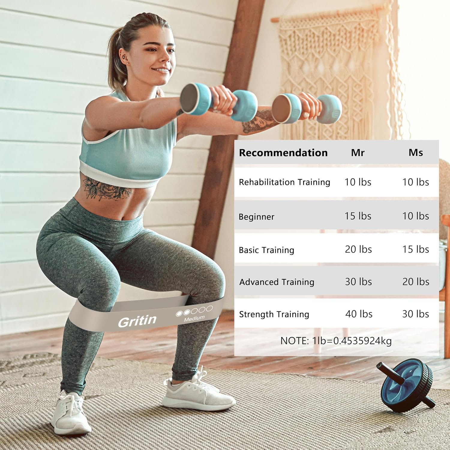 Gritin Fitnessbänder (5er Set) Widerstandsbänder mit 5 Stufen, 100% Latex Fitnessband Widerstand mit deutscher Übungsanleitung und Tragetasche, Gymnastikband für Muskelaufbau, Yoga – Bild 5
