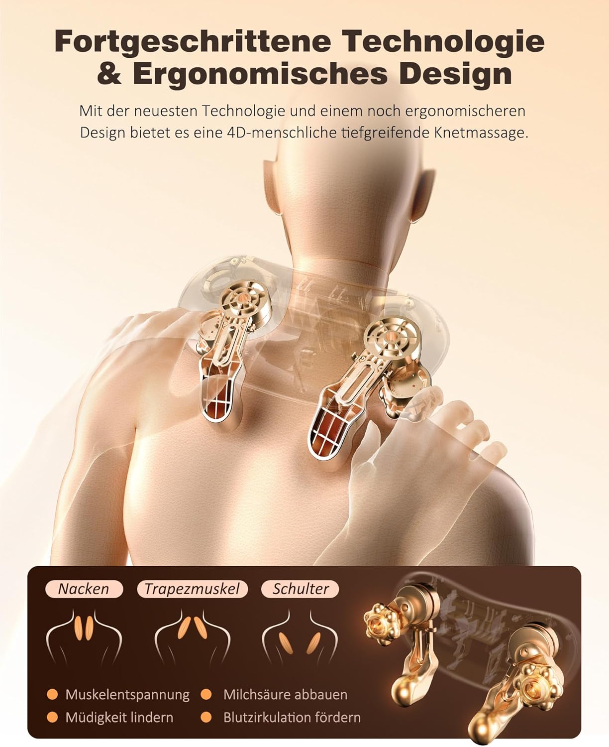KNQZE Shiatsu-Massagegerät 4D, 2025, kabelloses Nackenmassagegerät mit Wärme, verbesserte Graphen-Erwärmung, 4D-Shiatsu-Tiefknet-Nackenmassage für Nacken, Schulter, Rücken, Geschenke für Männer, Beige – Bild 8