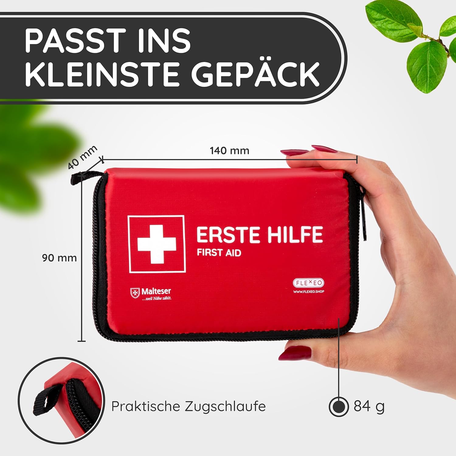 FLEXEO Erste-Hilfe-Set „Essential“ | Kompakte, leichte Tasche für Outdoor, Fahrrad, Wandern und Reisen | Kleine Erste-Hilfe-Tasche für unterwegs und Kinder | Mini-Erste-Hilfe-Kasten, Reiseapotheke – Bild 4